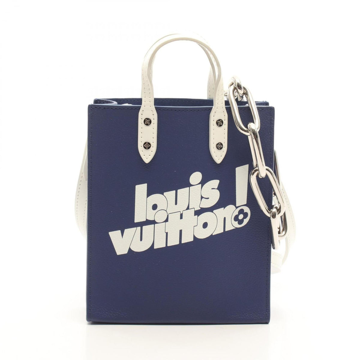 Louis Vuitton Navy White Leather Handbag Tote Bag (Pre-Owned)