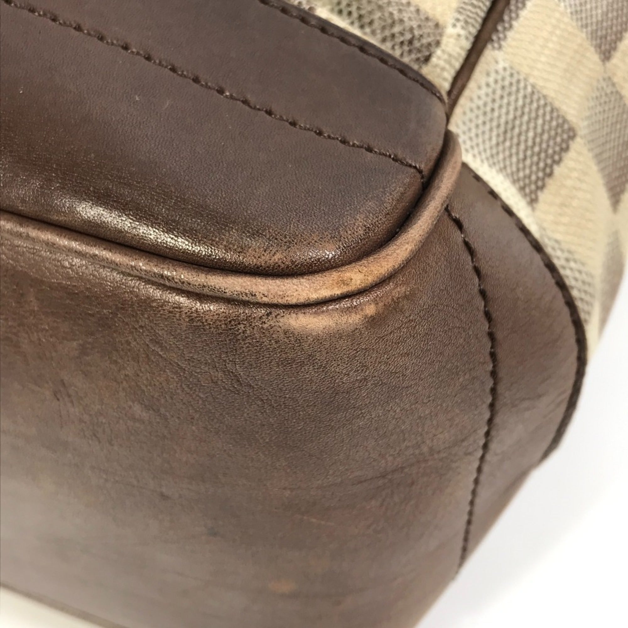 Louis Vuitton Brown White Canvas Shoulder Bag Tote Bag (Pre-Owned)