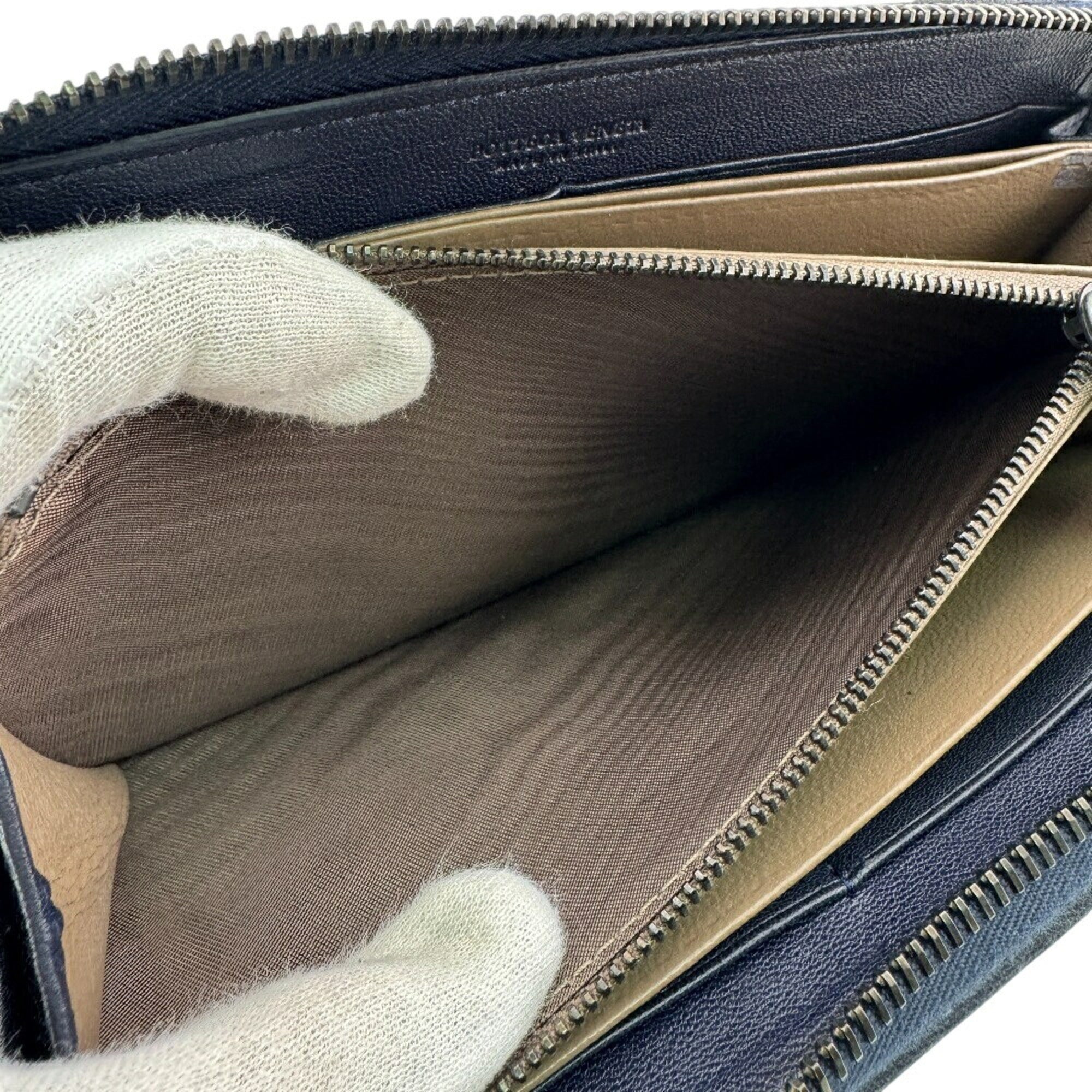 Bottega Veneta Intrecciato Navy Intrecciato Long Wallet (Bi-Fold) (Pre-Owned)