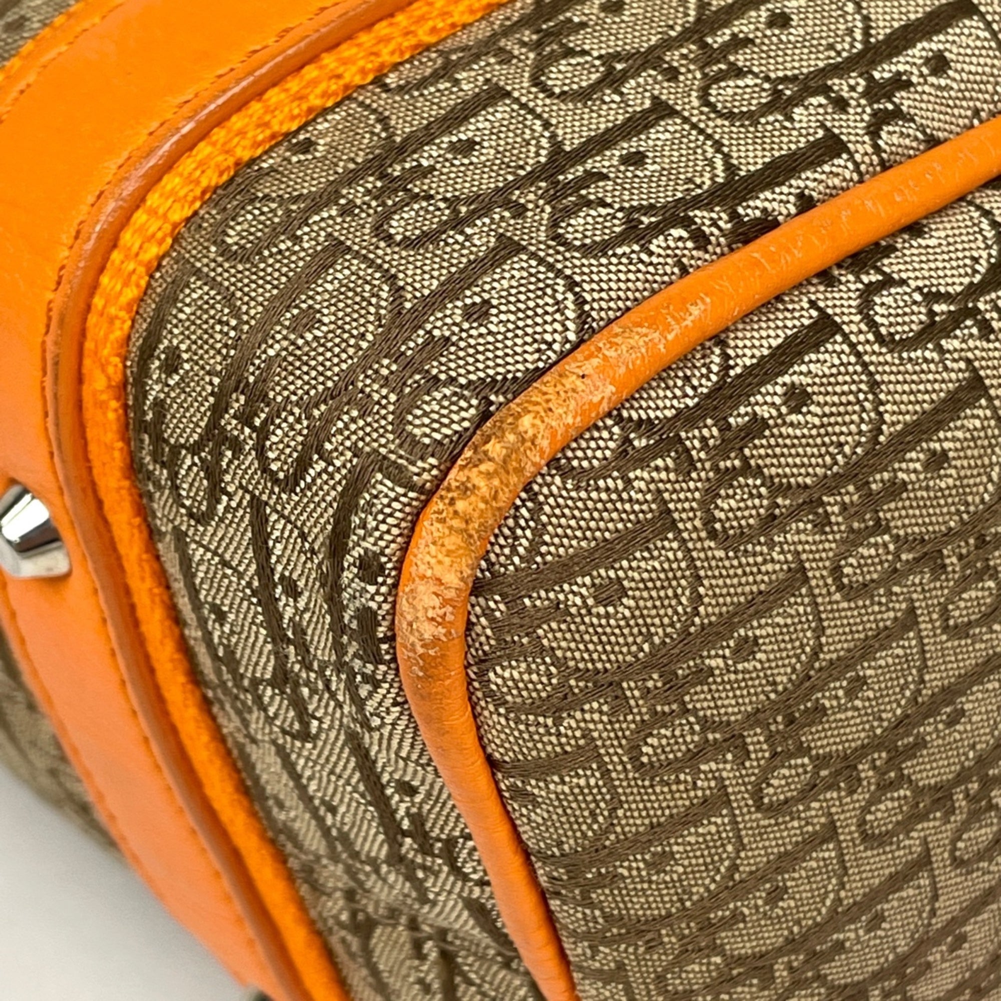 Christian Dior Beige Orange Canvas Leather Handbag (Pre-Owned)