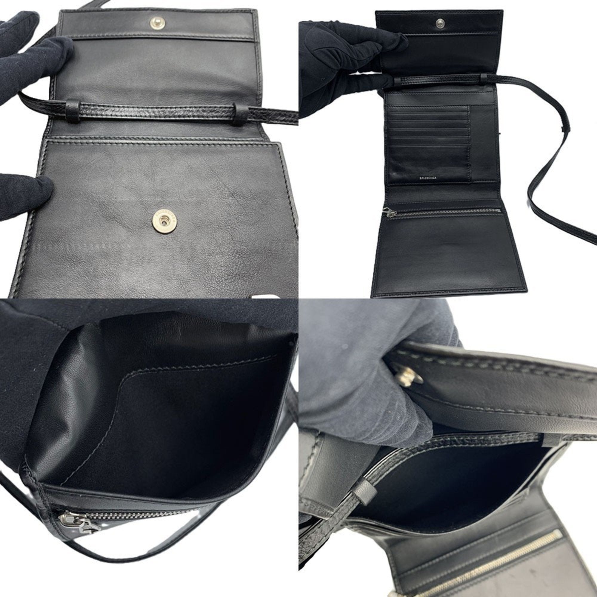 Balenciaga Black Leather Chain/Shoulder Wallet (Pre-Owned)