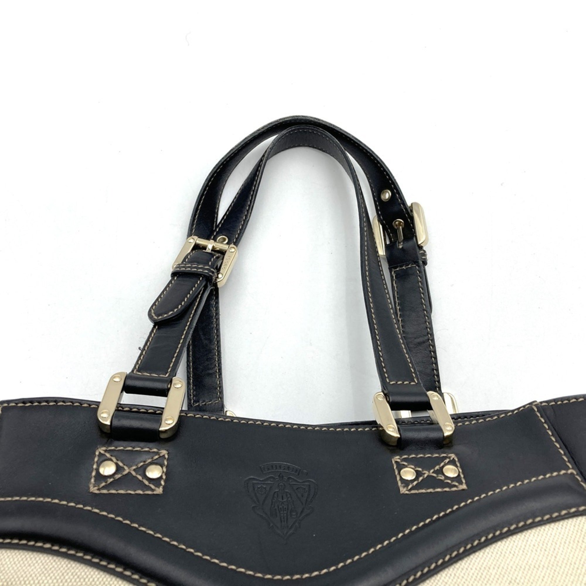 Gucci Beige Canvas Leather Tote Bag (Pre-Owned)