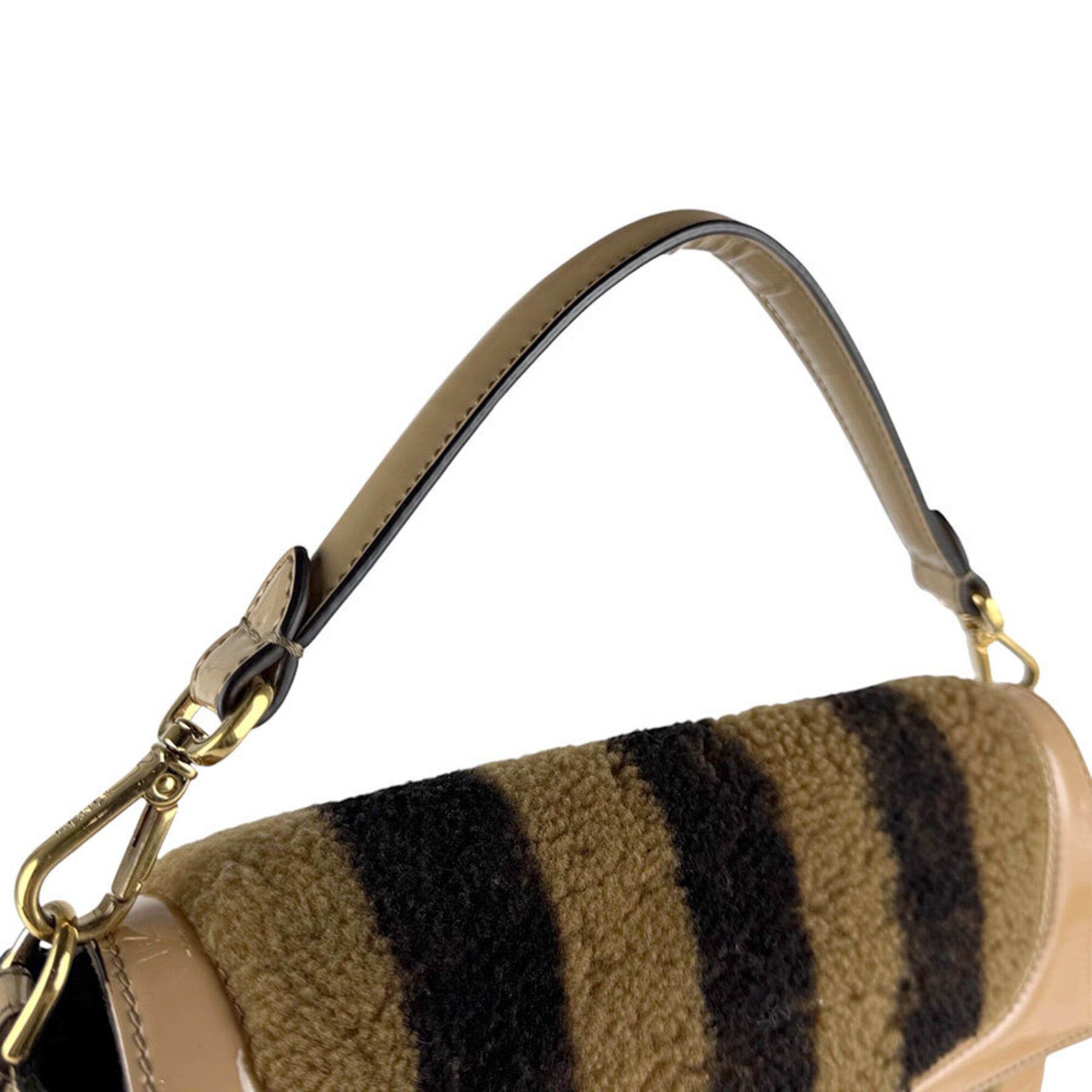 Fendi Beige Brown Patent Leather Handbag Shoulder Bag (Pre-Owned)