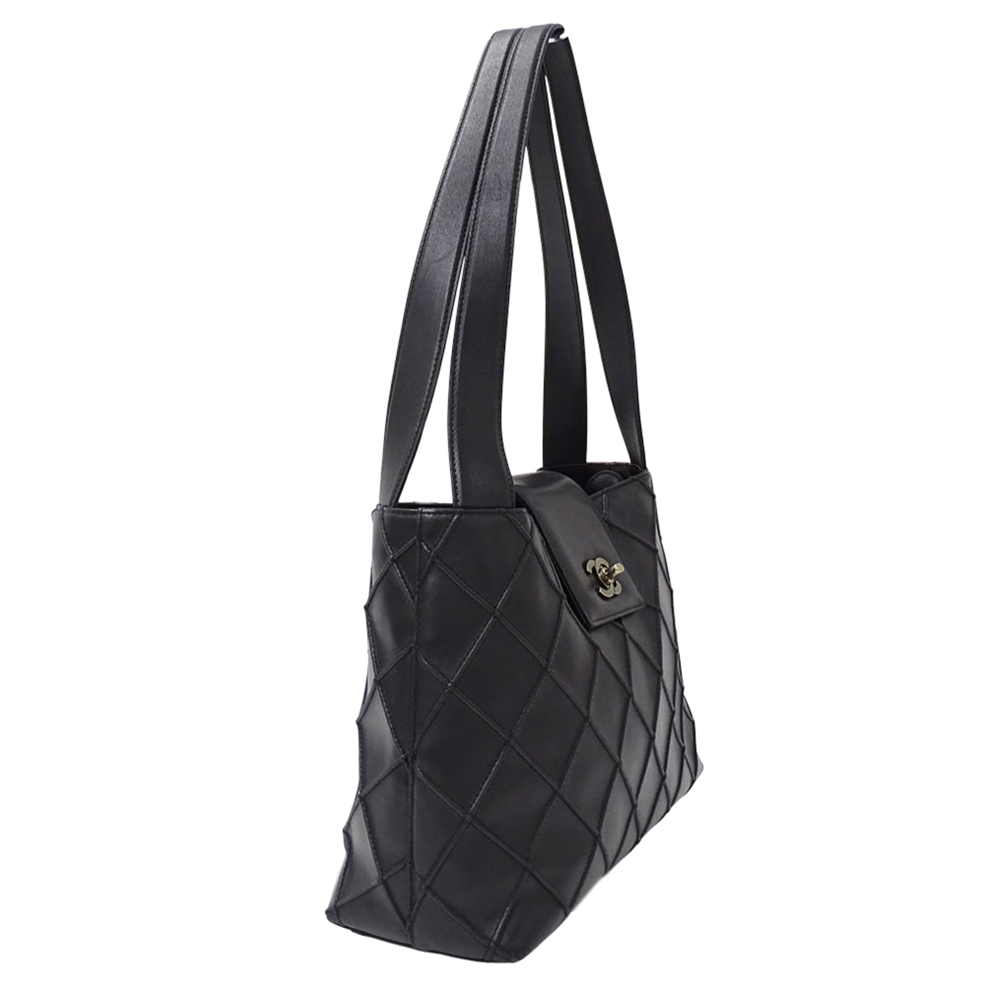 Chanel Black Leather Handbag Shoulder Bag (Pre-Owned)