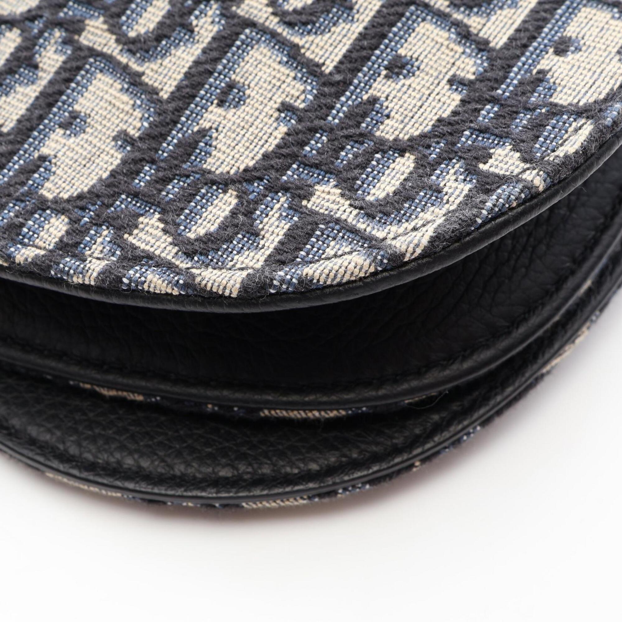 Christian Dior Beige Navy Canvas Leather Messenger Bag Saddle Bag Shoulder Bag (Pre-Owned)