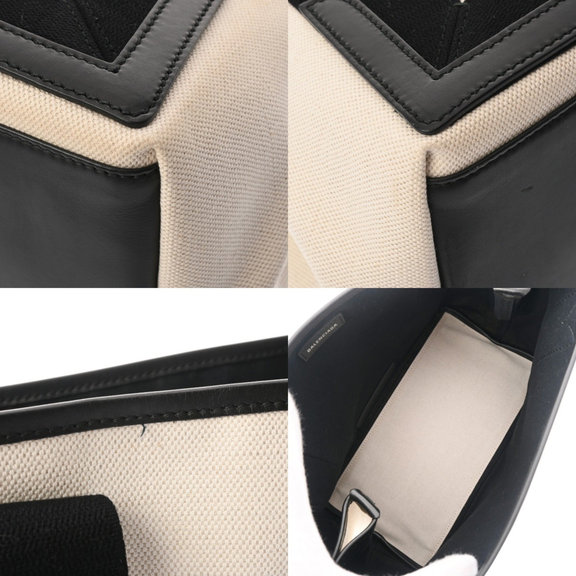 Balenciaga Black White Canvas Leather Handbag Pouch (Pre-Owned)