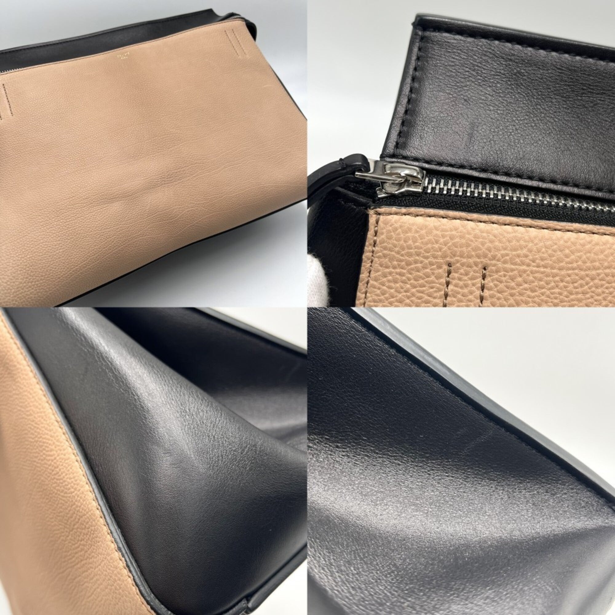 Celine Beige Black Leather Handbag (Pre-Owned)