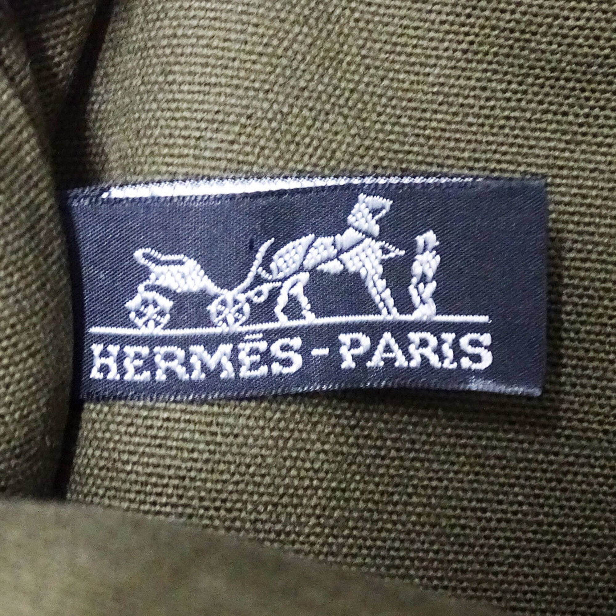 Hermes Green Khaki Navy Canvas Handbag Tote Bag (Pre-Owned)