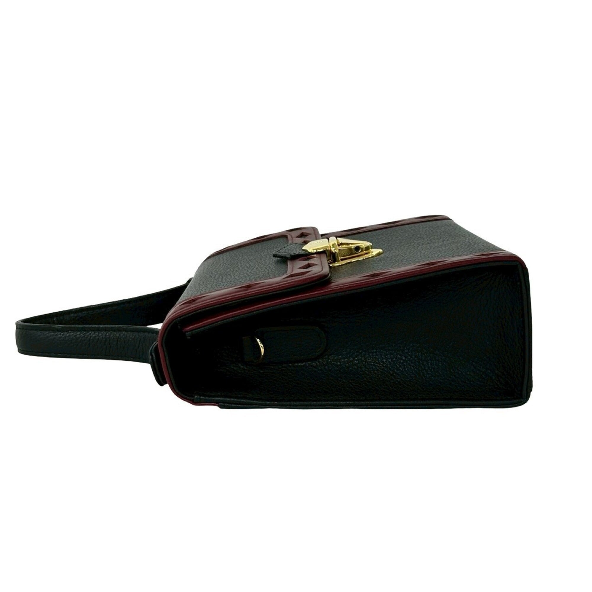 Yves Saint Laurent Black Red Color Leather Handbag Shoulder Bag (Pre-Owned)