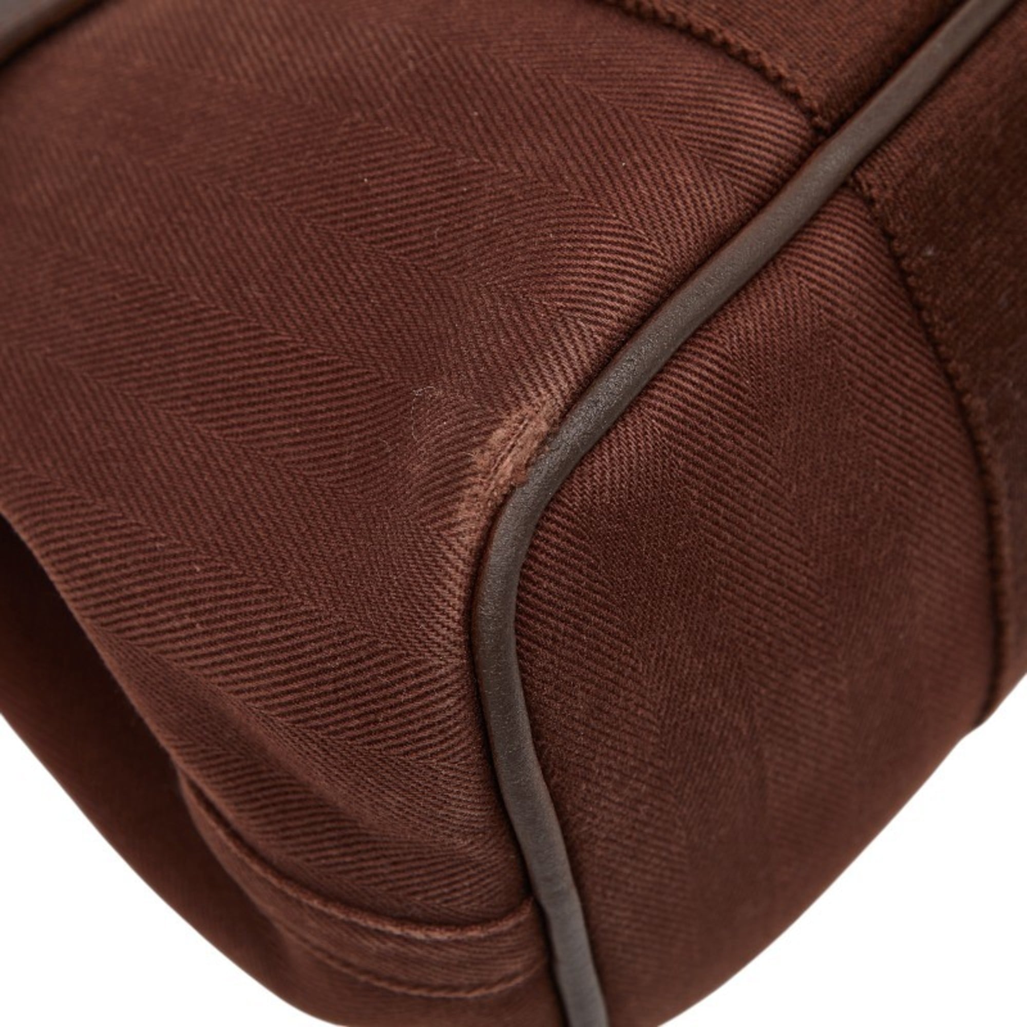 Hermes Brown Toile Chevron Leather Handbag Pouch Tote Bag (Pre-Owned)