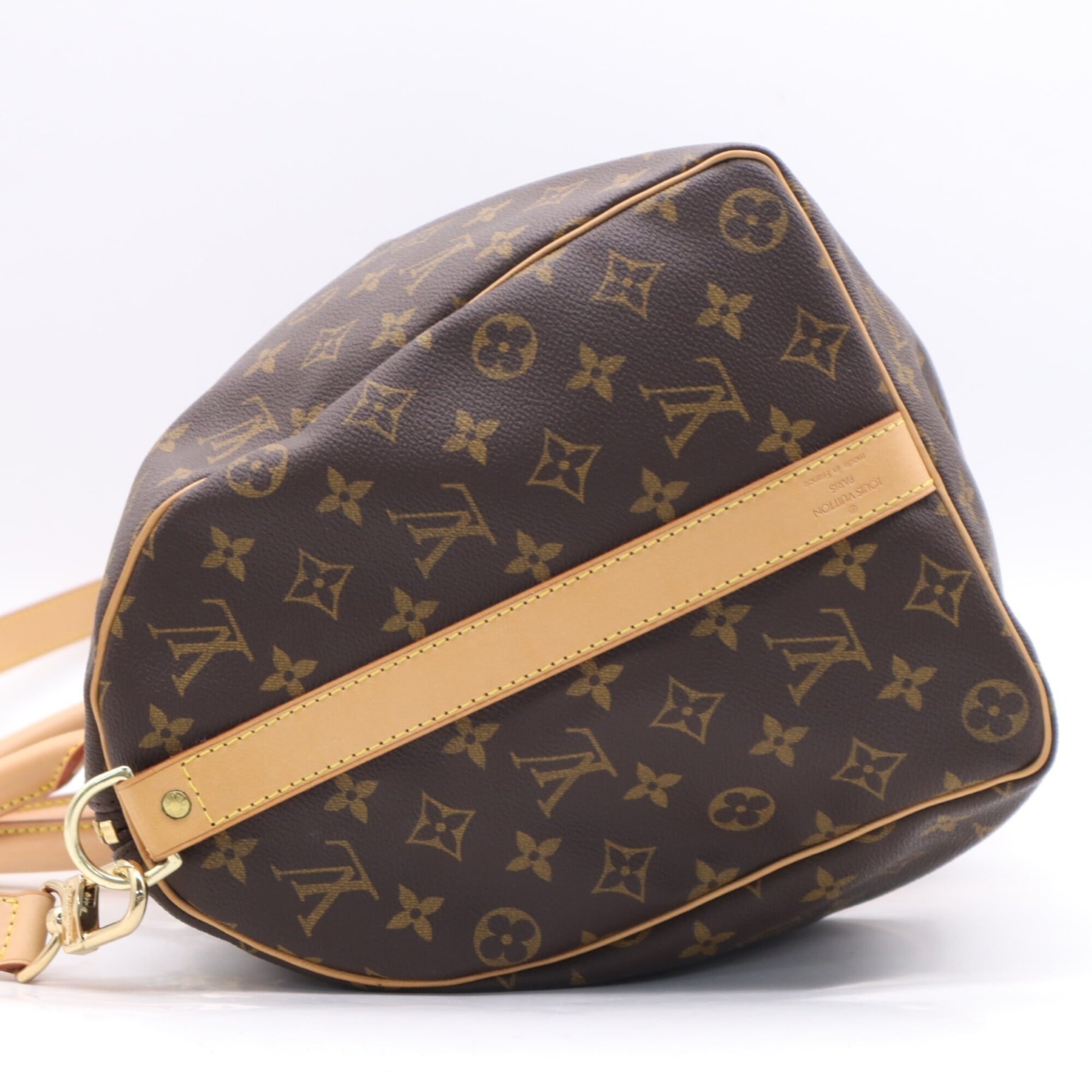 Louis Vuitton Beige Brown Coated Canvas Boston Bag (Pre-Owned)