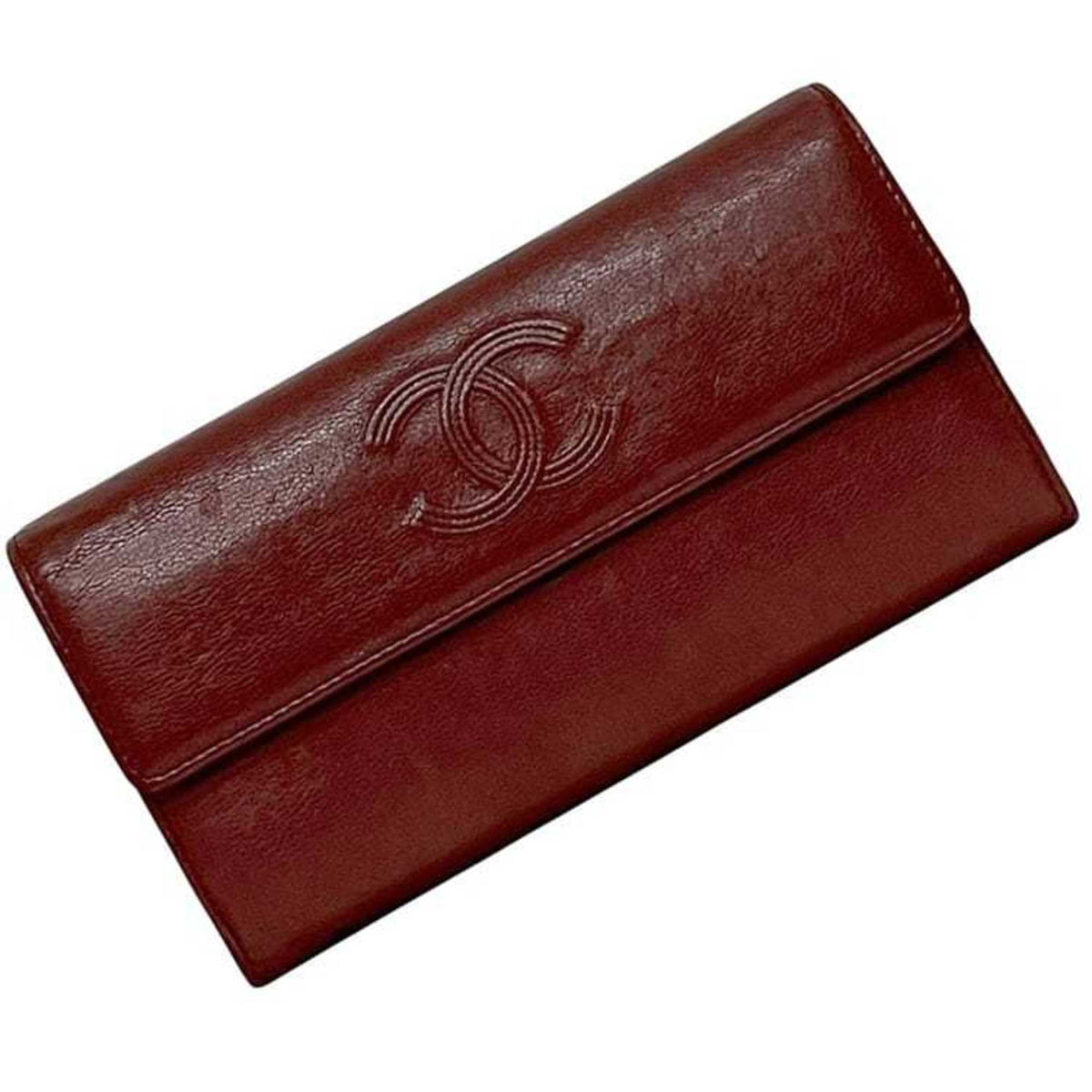 Chanel Bordeaux Leather Long Wallet (Bi-Fold) (Pre-Owned)