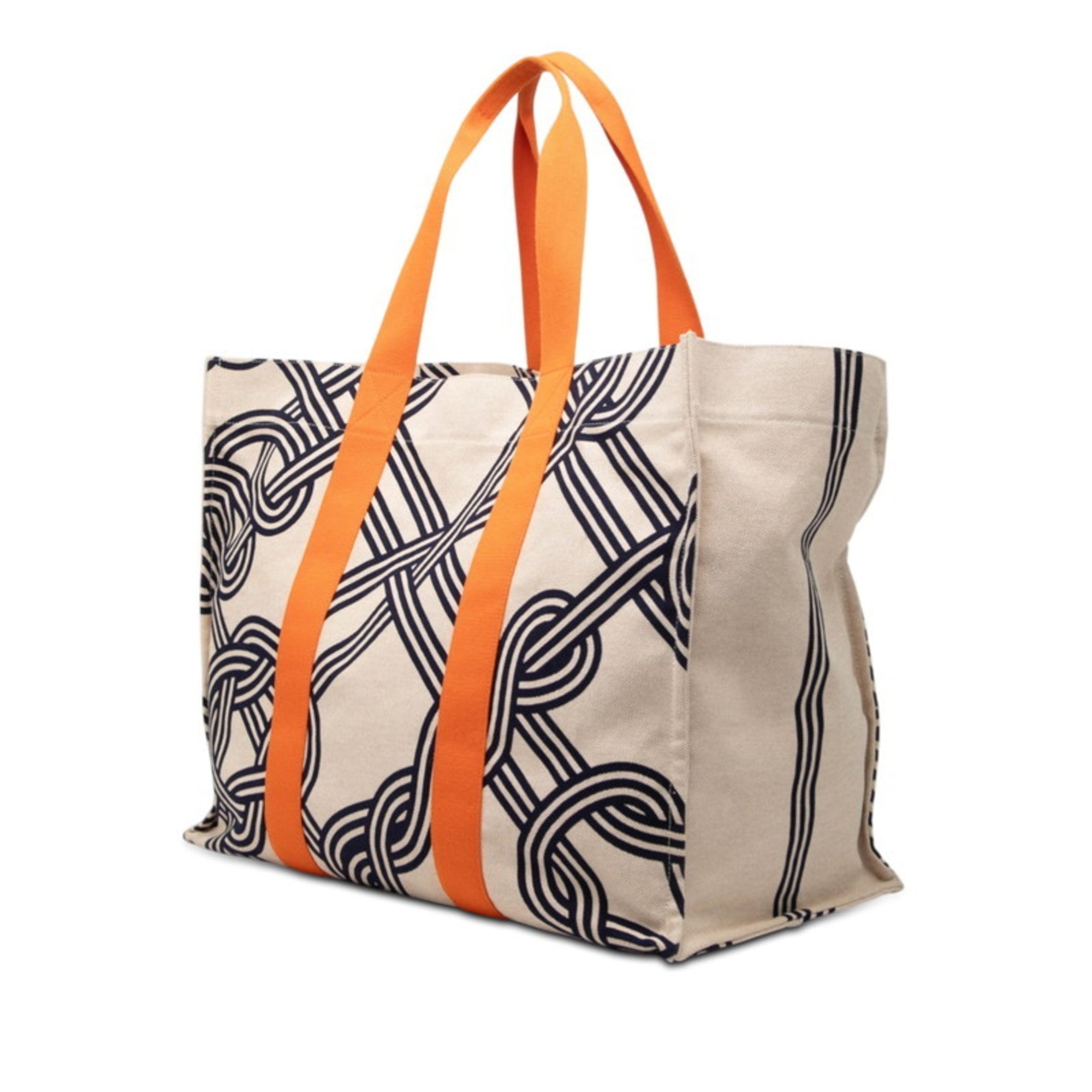 Hermes Beige Navy Orange Cotton Tote Bag (Pre-Owned)