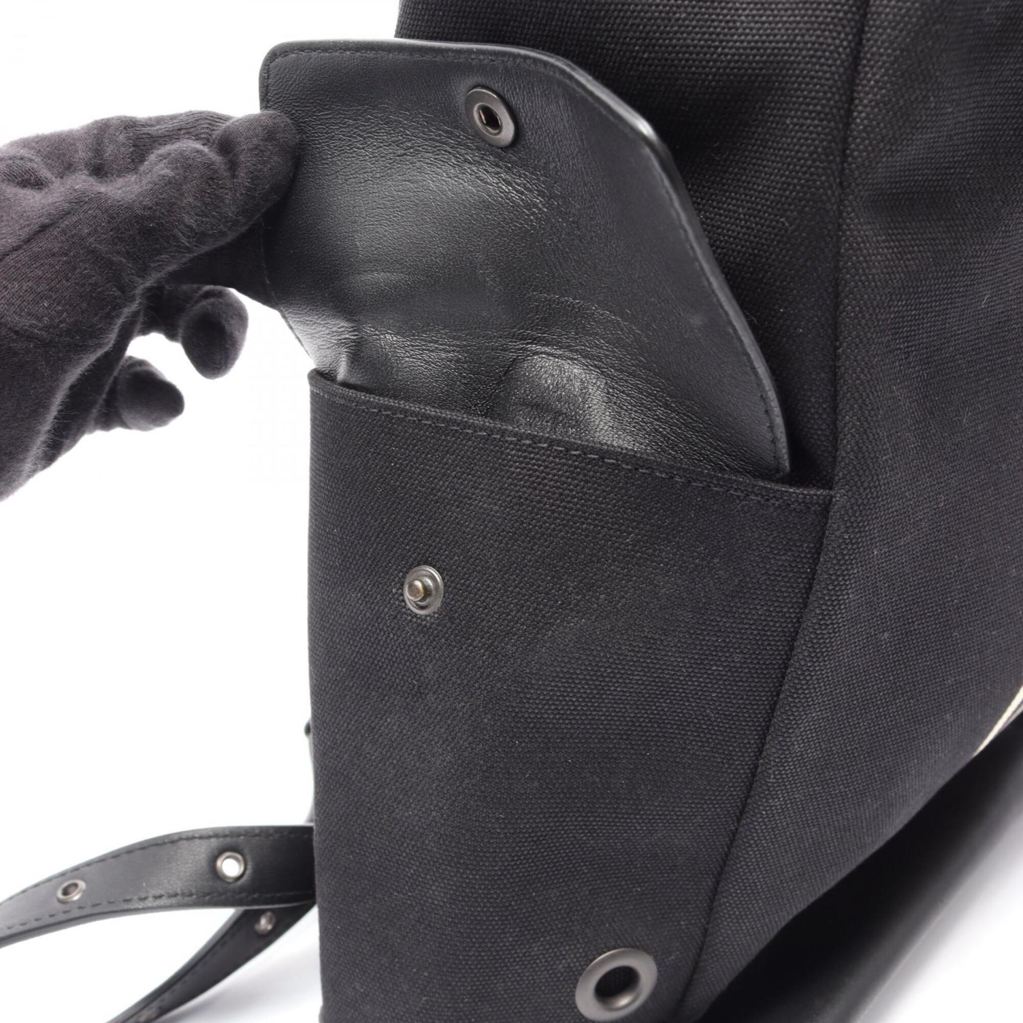 Bottega Veneta Black Gray White Canvas Leather Backpack Handbag (Pre-Owned)