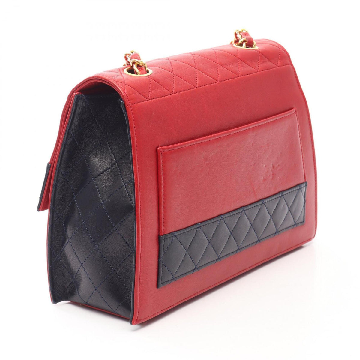 Chanel 2.55 Navy Red Color Leather Handbag Shoulder Bag (Pre-Owned)
