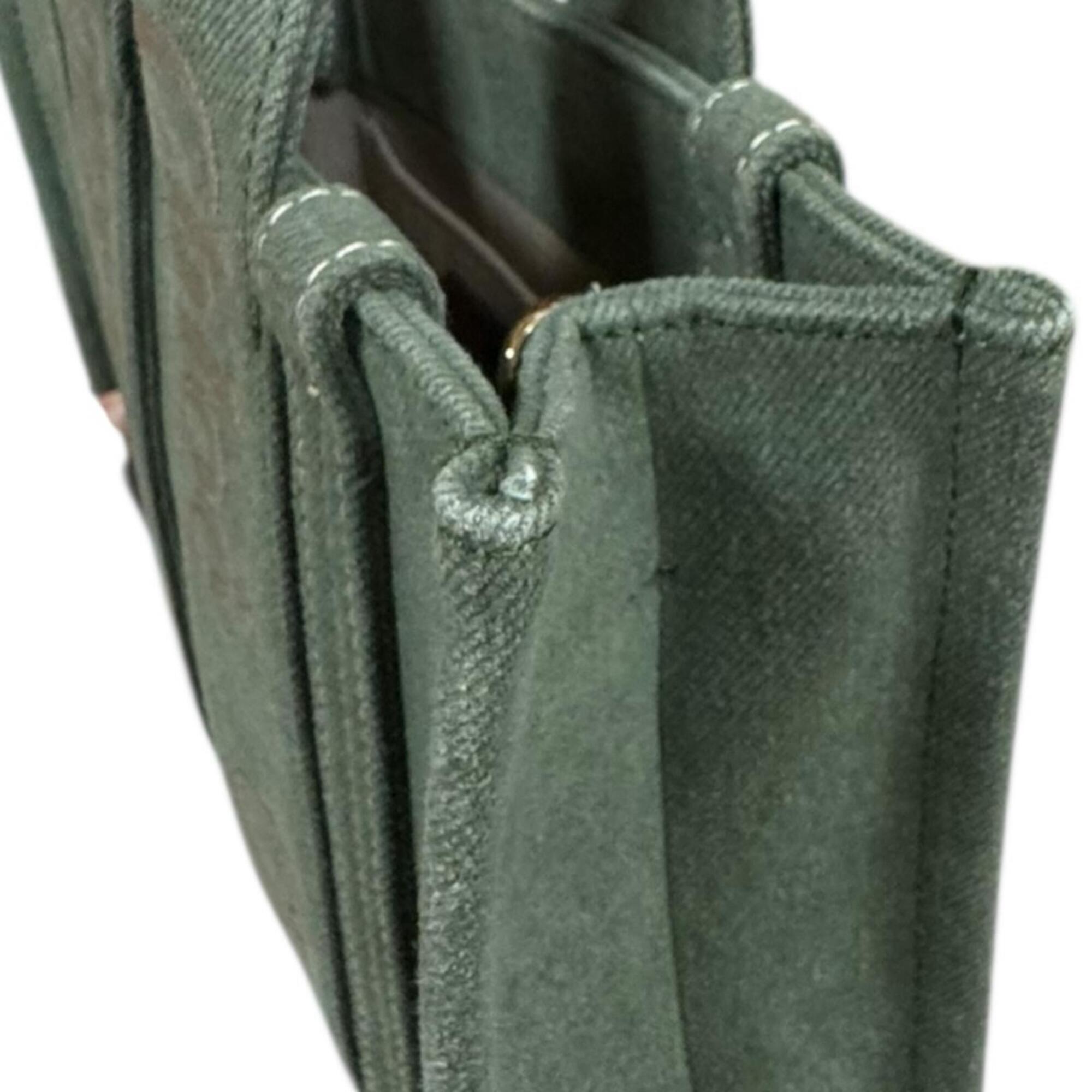 Chloé Green Khaki Cotton Linen Shoulder Bag Tote Bag (Pre-Owned)