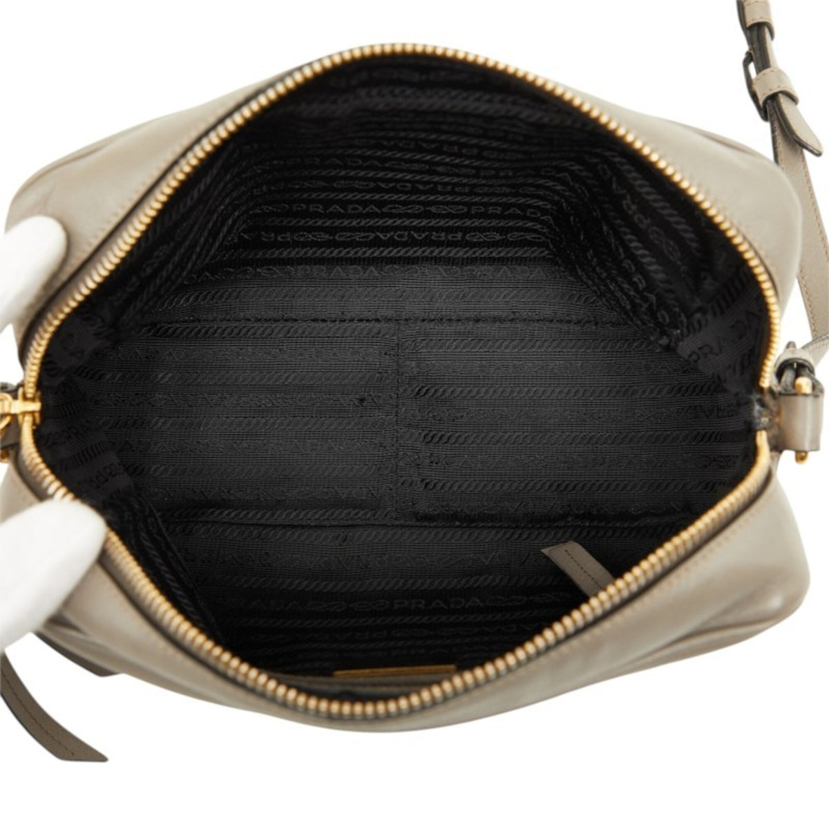 Prada Gray Leather Shoulder Bag (Pre-Owned)