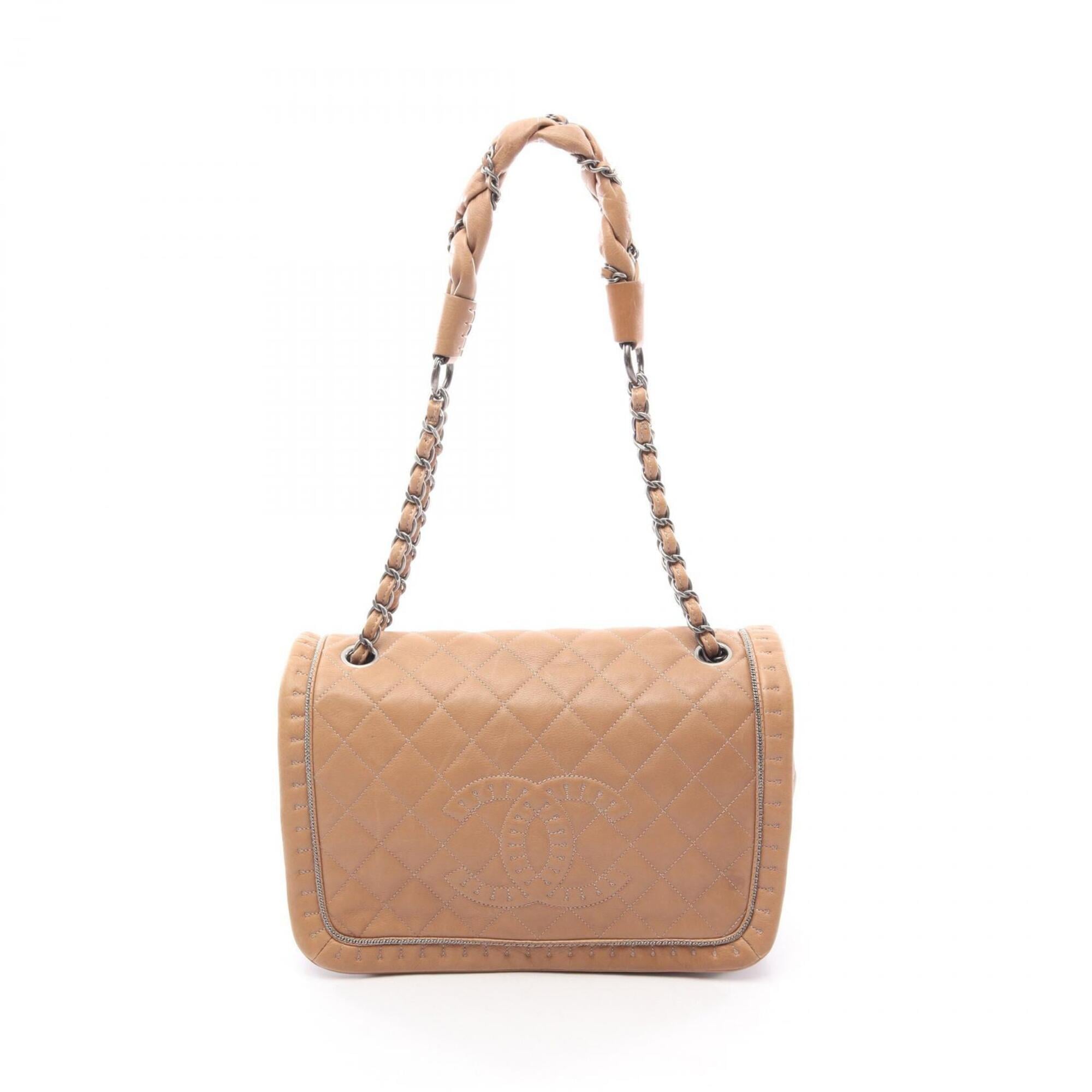 Chanel Beige Leather Handbag Shoulder Bag (Pre-Owned)