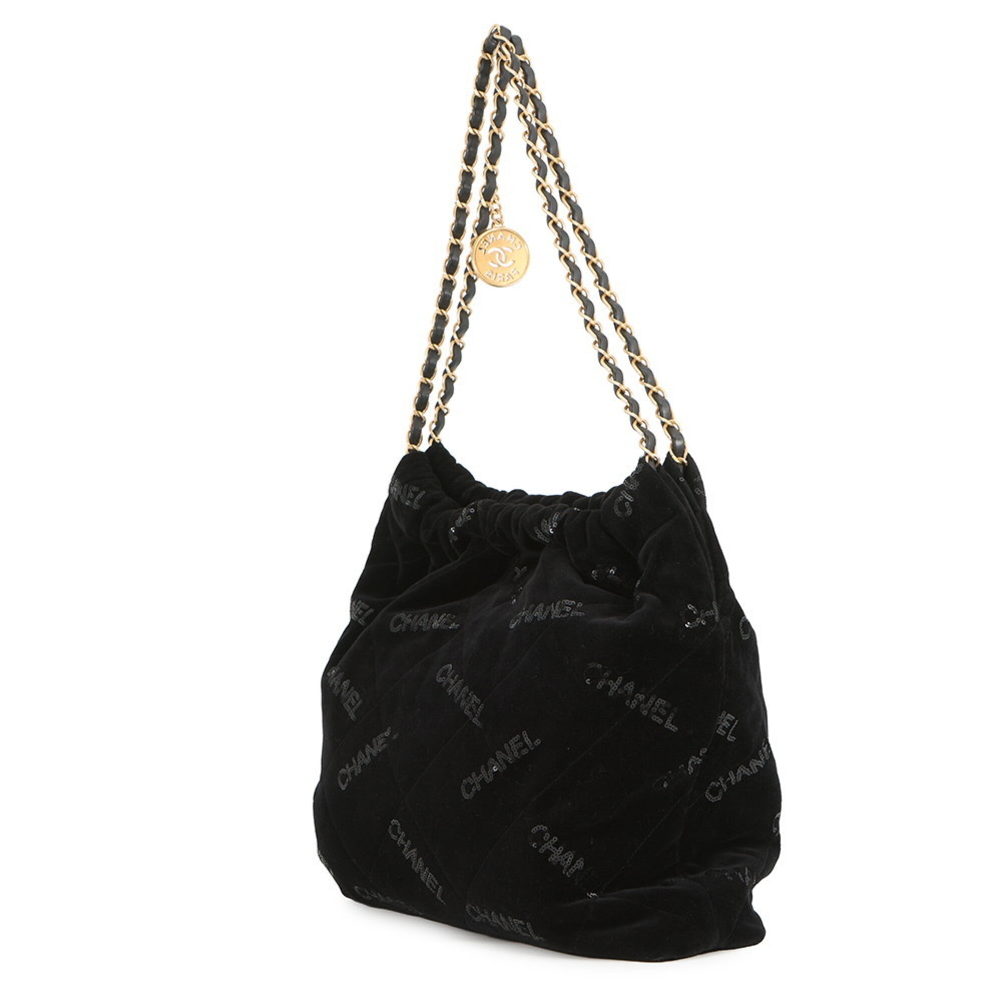 Chanel Matelasse Black Velvet Handbag Pouch Shoulder Bag (Pre-Owned)