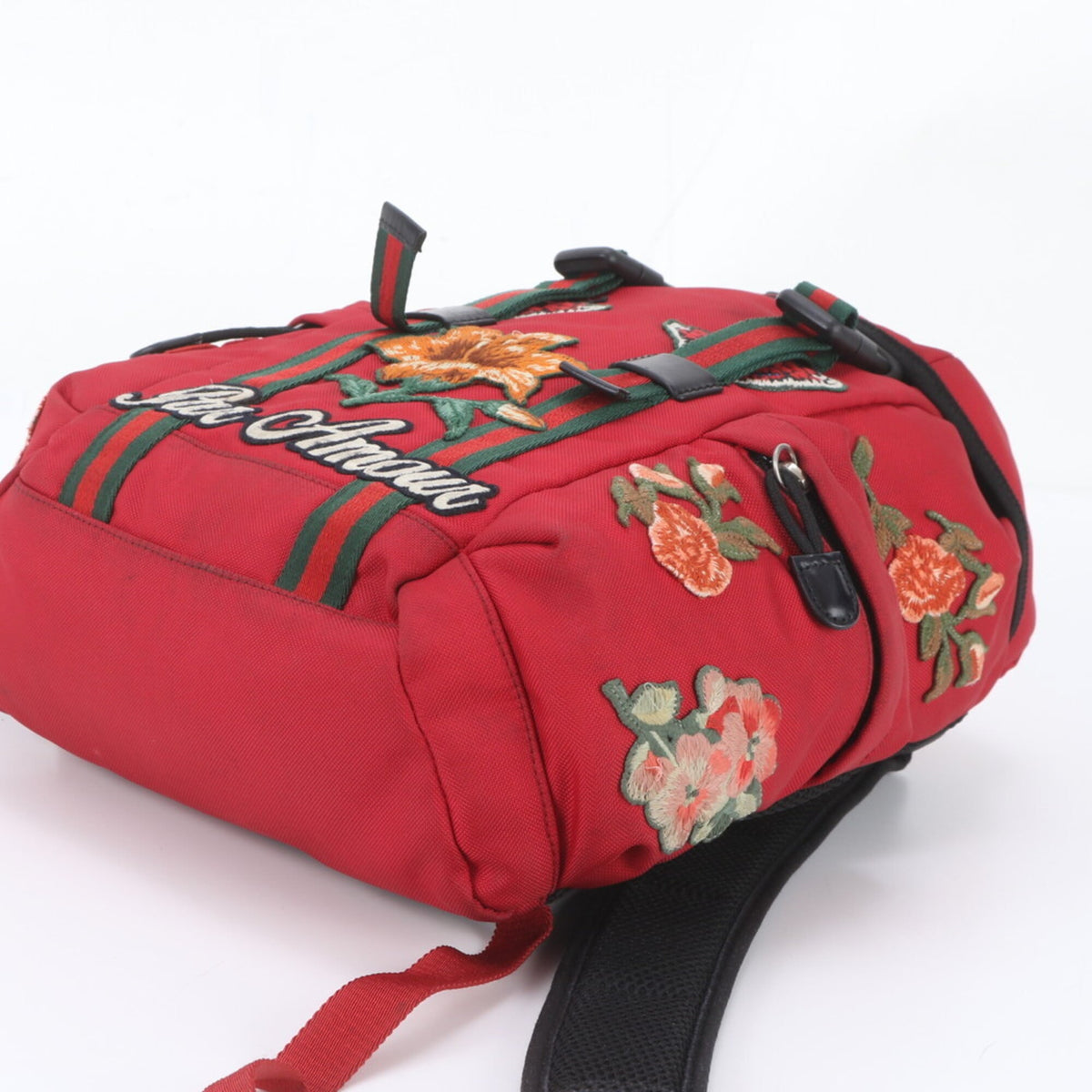 Gucci Red Color Leather Canvas Backpack Shoulder Bag (Pre-Owned)