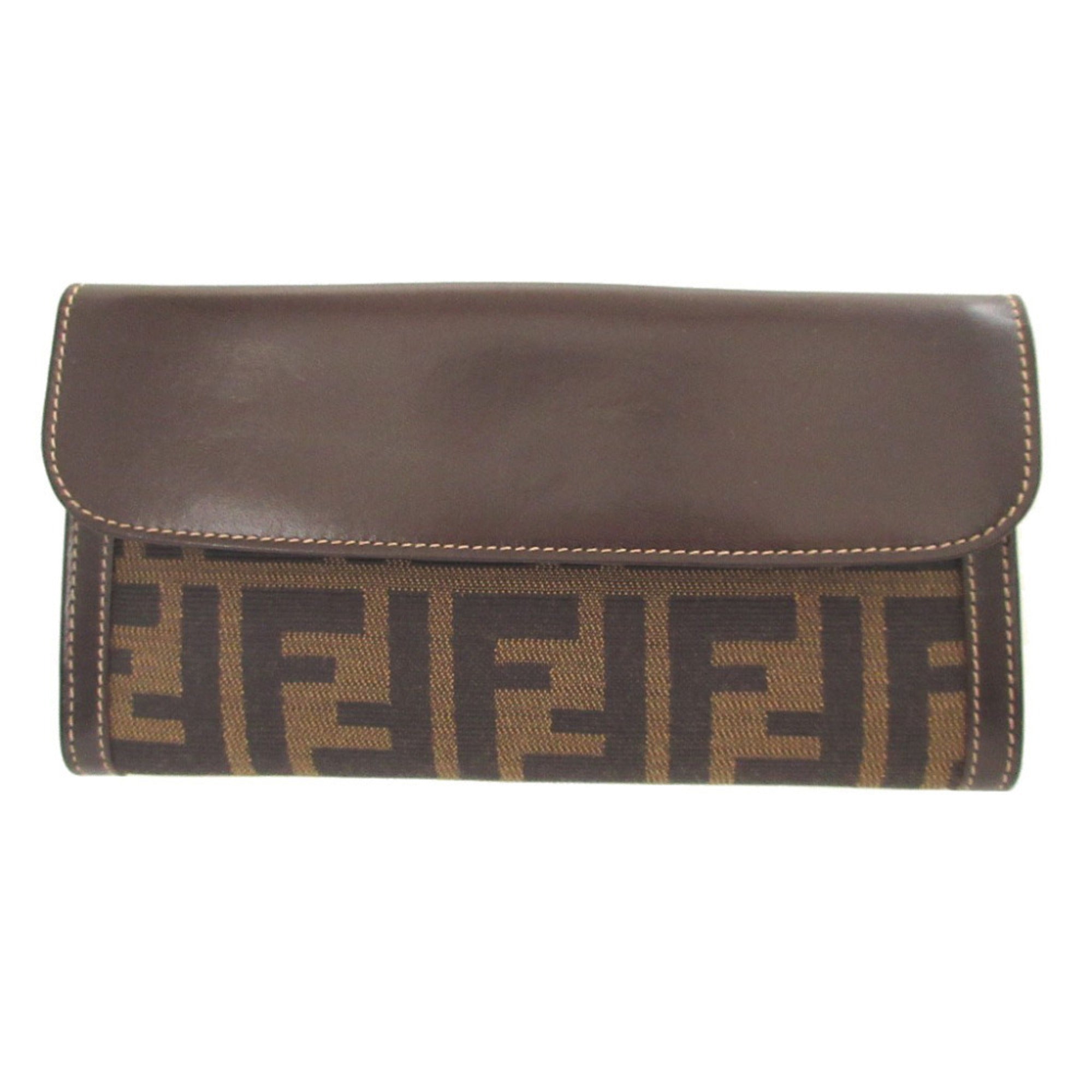 Fendi Brown Canvas Leather Long Wallet (Bi-Fold) (Pre-Owned)