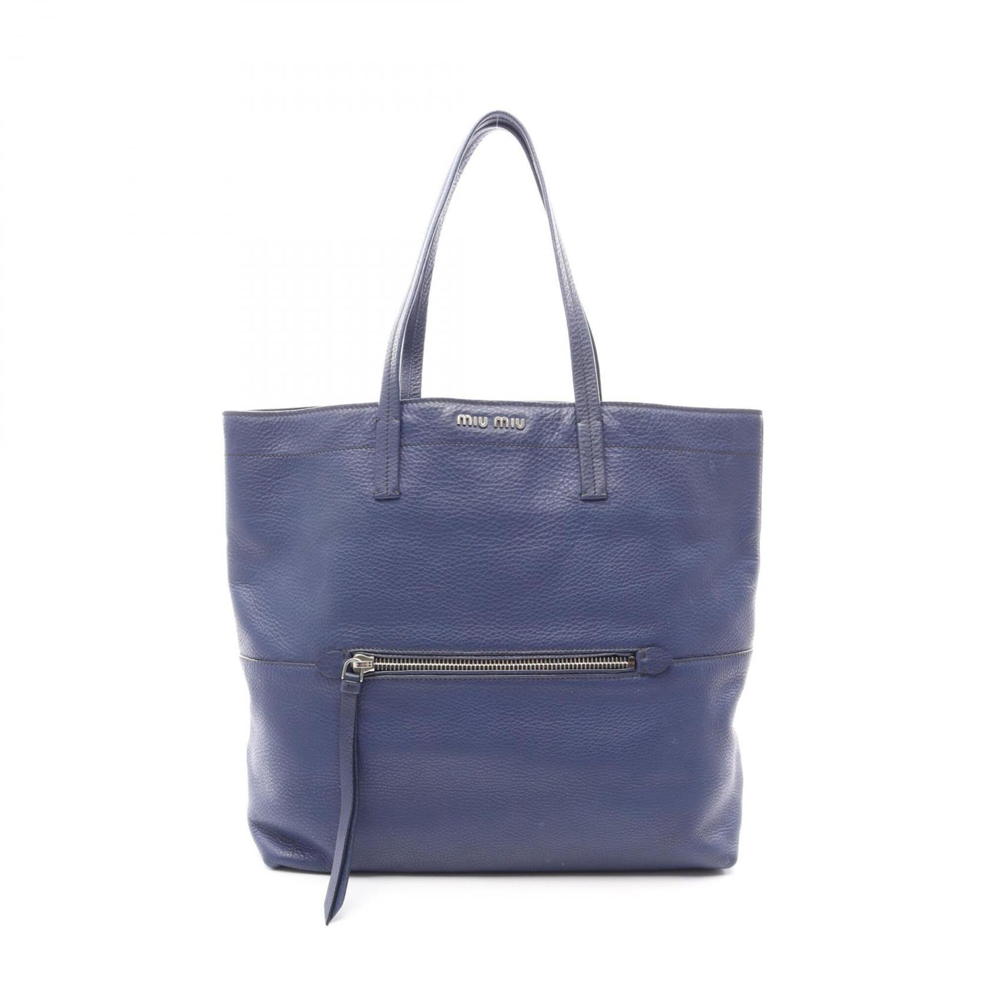 Miu Miu Blue Leather Handbag Tote Bag (Pre-Owned)