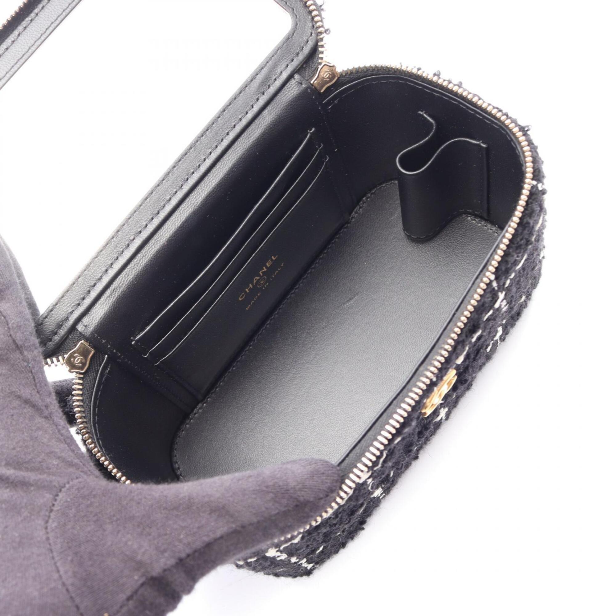 Chanel Black White Fabric Leather Handbag Shoulder Bag (Pre-Owned)