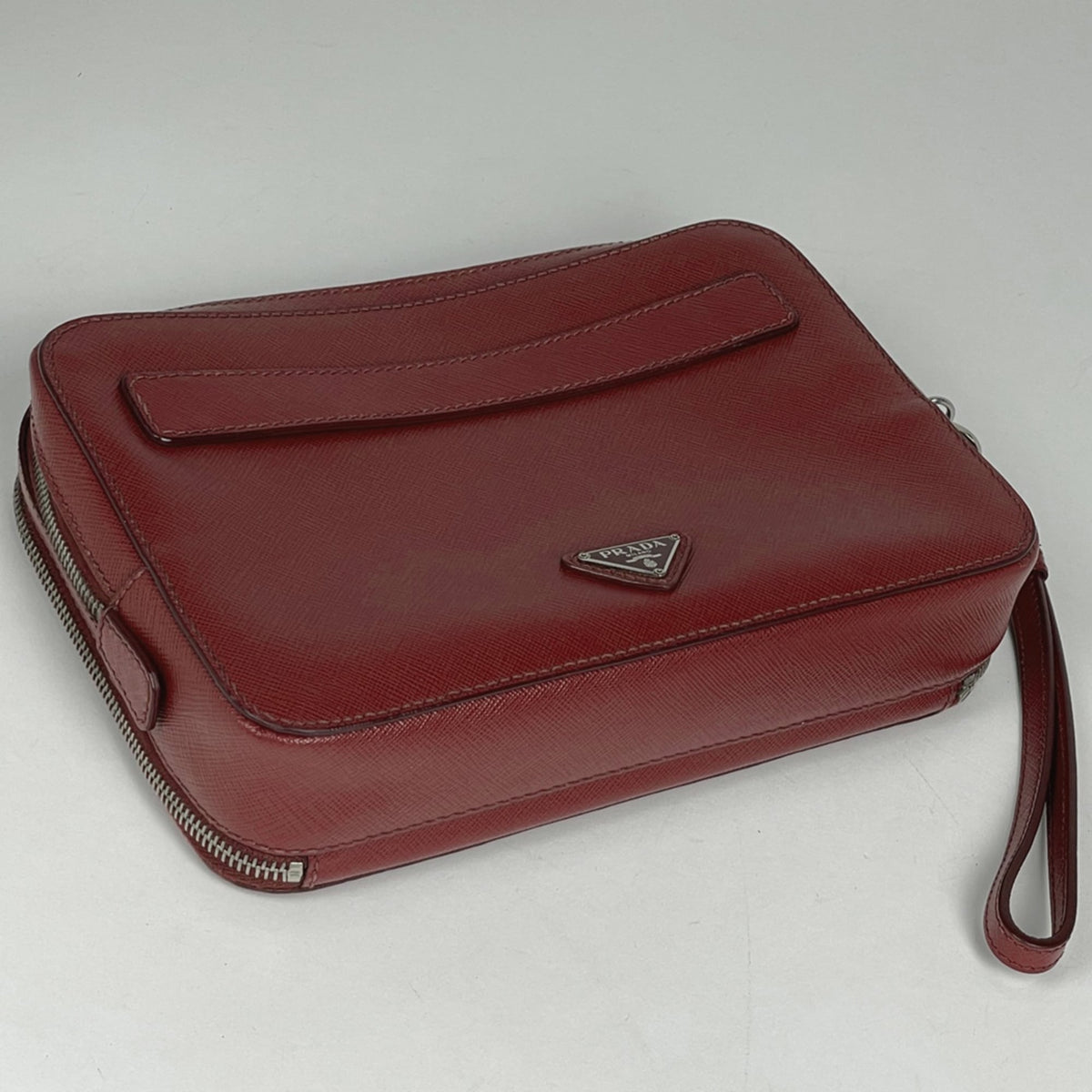 Prada Red Color Leather Clutch Bag (Pre-Owned)