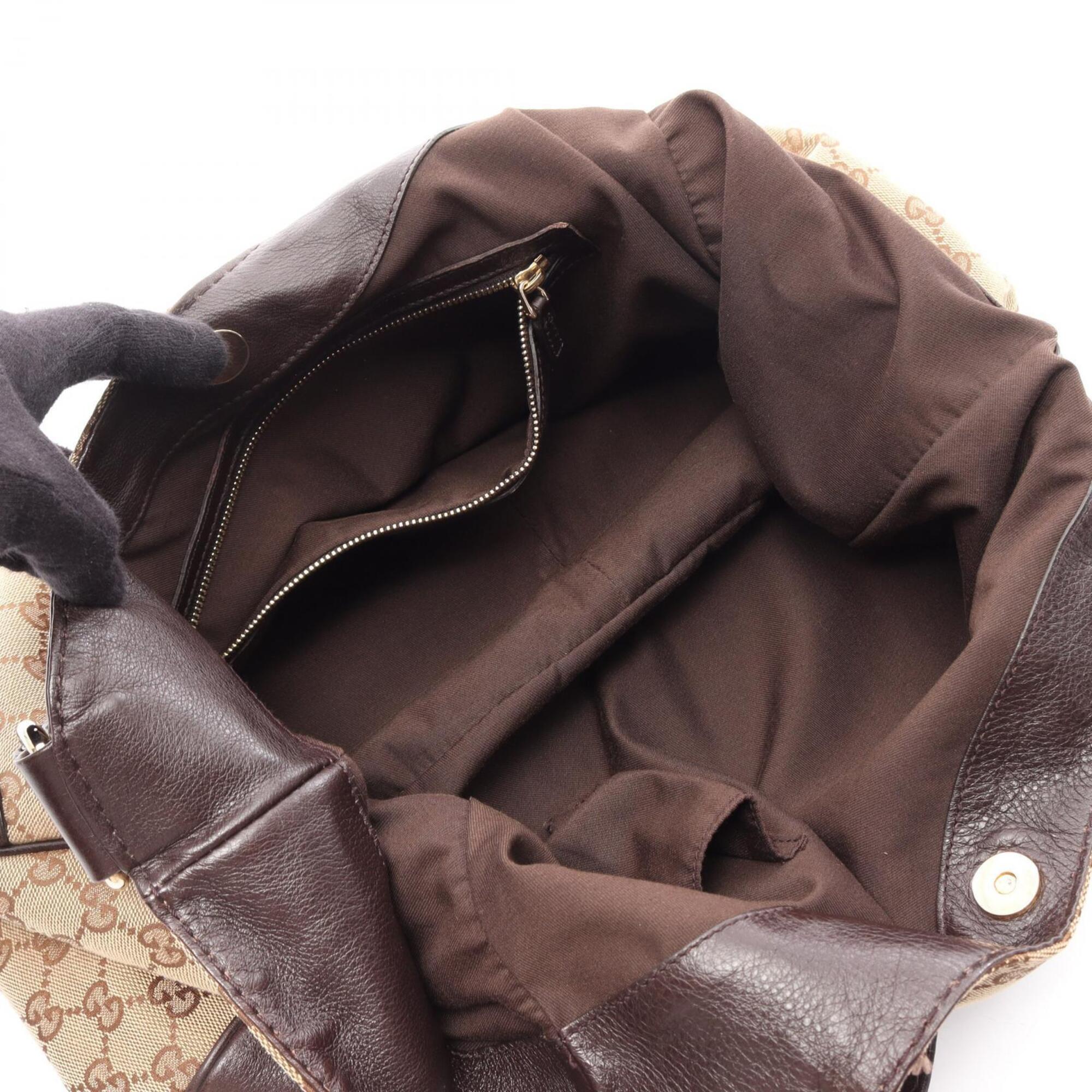 Gucci Beige Brown Canvas Leather Handbag Shoulder Bag (Pre-Owned)