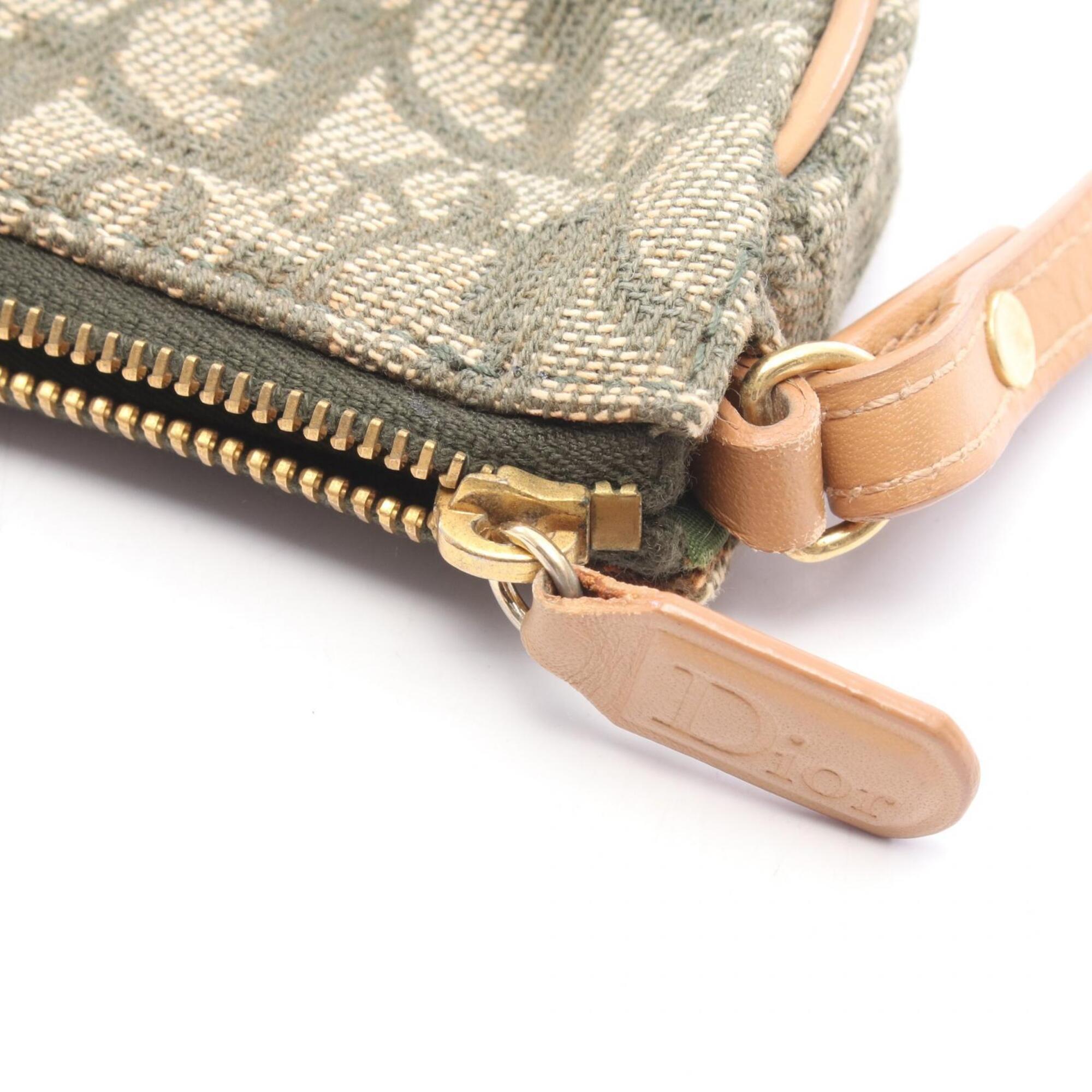 Christian Dior Beige Brown Green Canvas Leather Handbag Pouch (Pre-Owned)