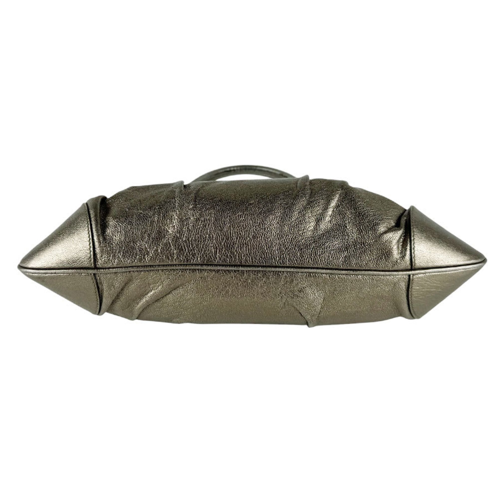 Salvatore Ferragamo Khaki Metallic Leather Handbag (Pre-Owned)