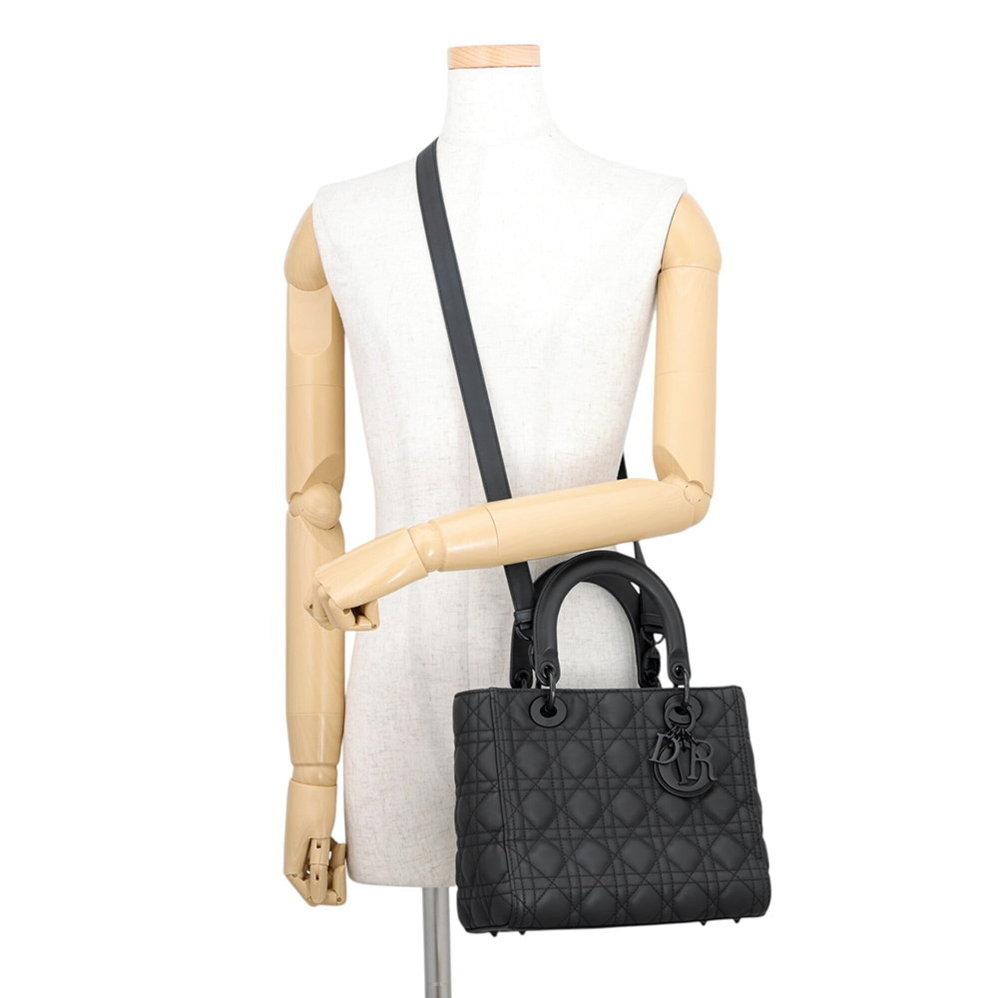 Christian Dior Lady Dior Black Leather Handbag (Pre-Owned)