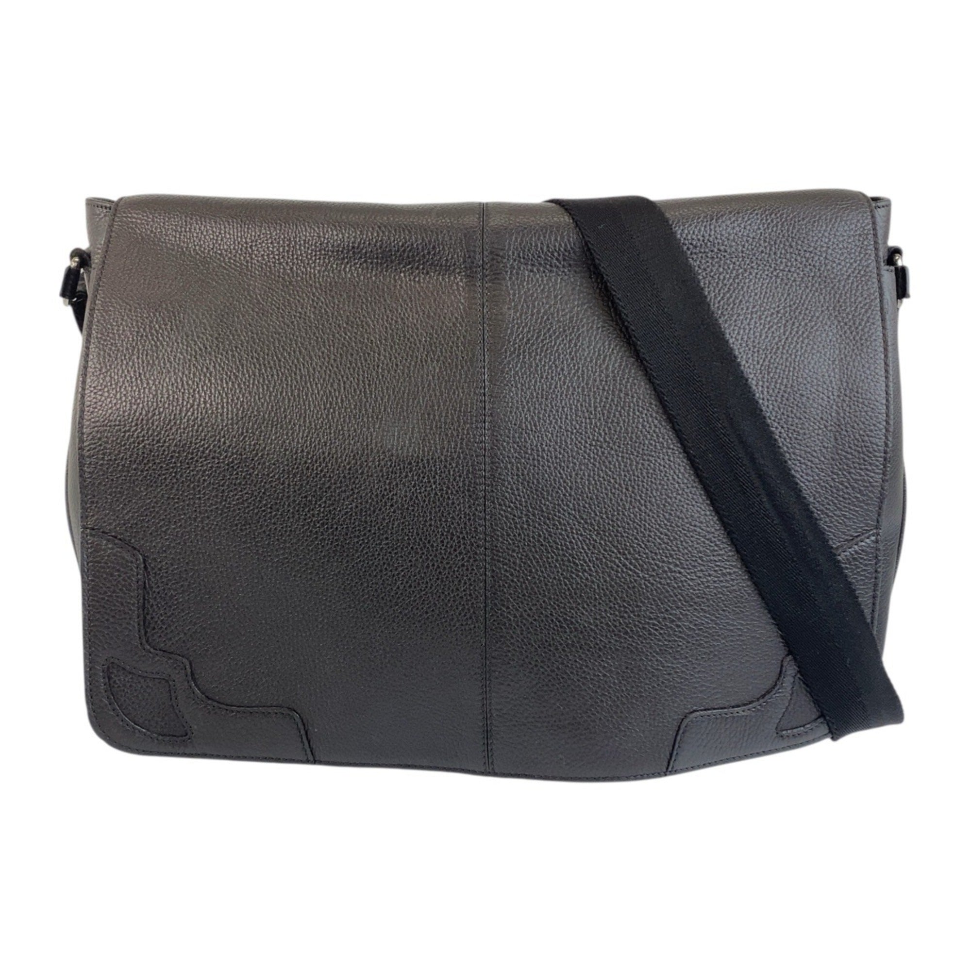 Cartier Dark Brown Leather Messenger Bag Shoulder Bag (Pre-Owned)