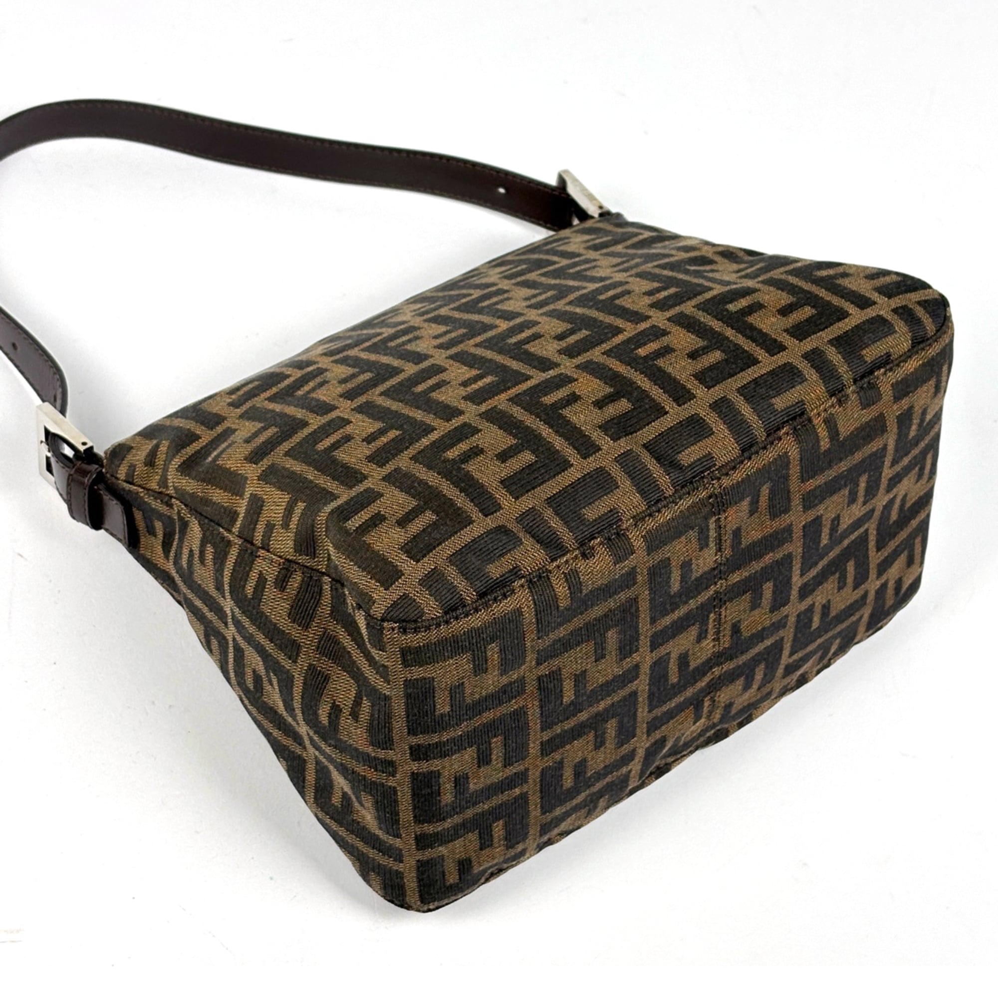 Fendi Zucca Brown Canvas Leather Shoulder Bag (Pre-Owned)