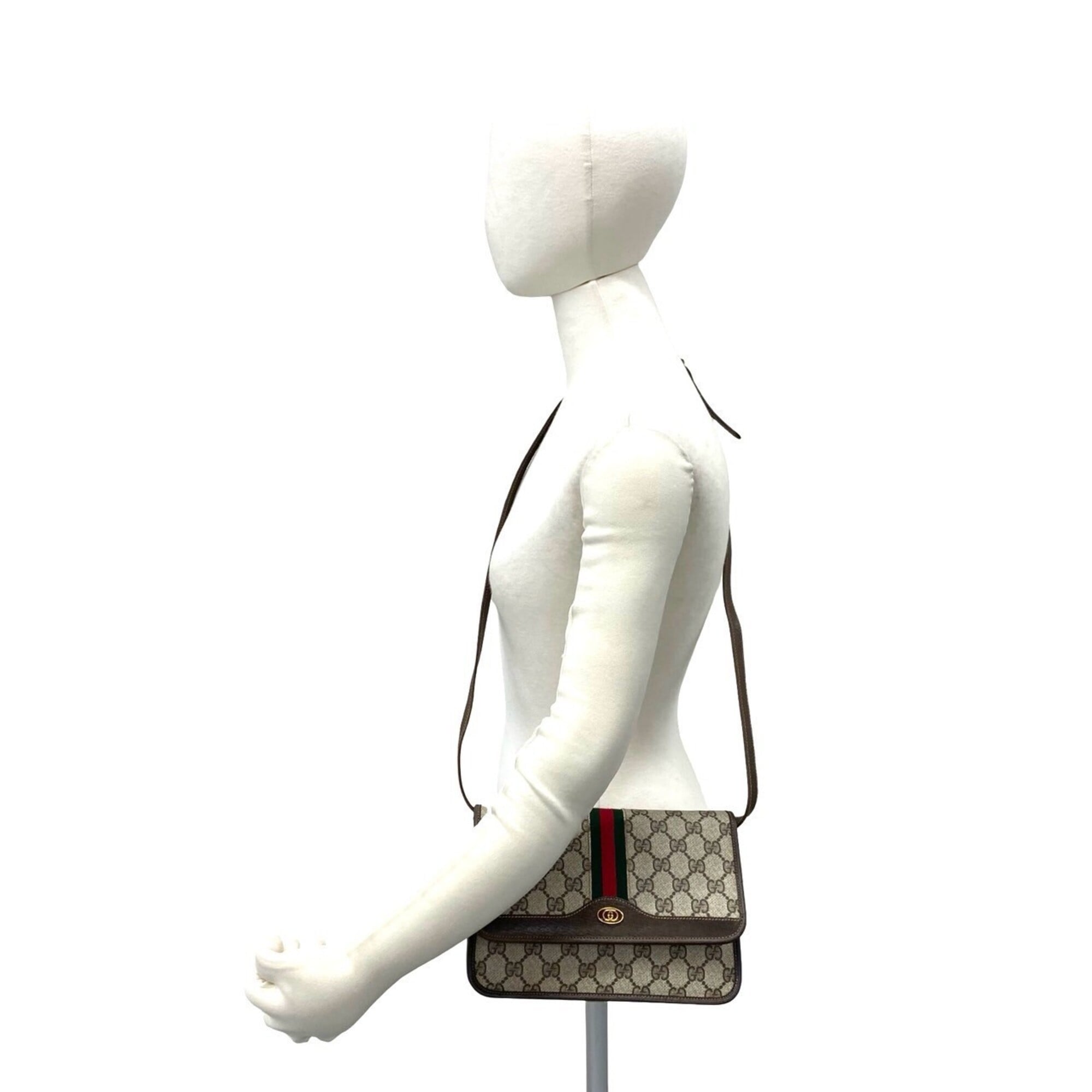 Gucci Brown Green Red Color Leather Pvc Shoulder Bag (Pre-Owned)