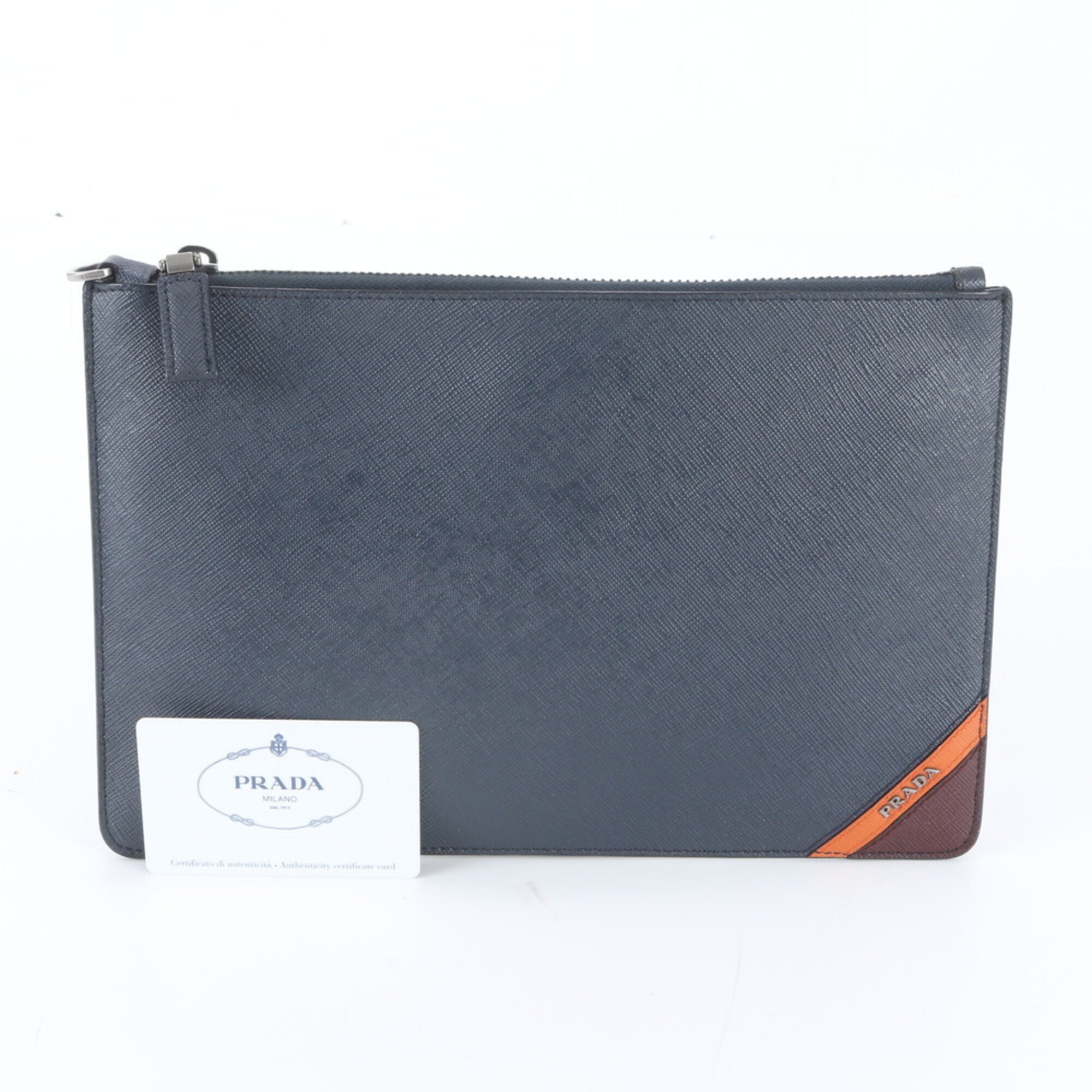 Prada Navy Leather Clutch Bag (Pre-Owned)