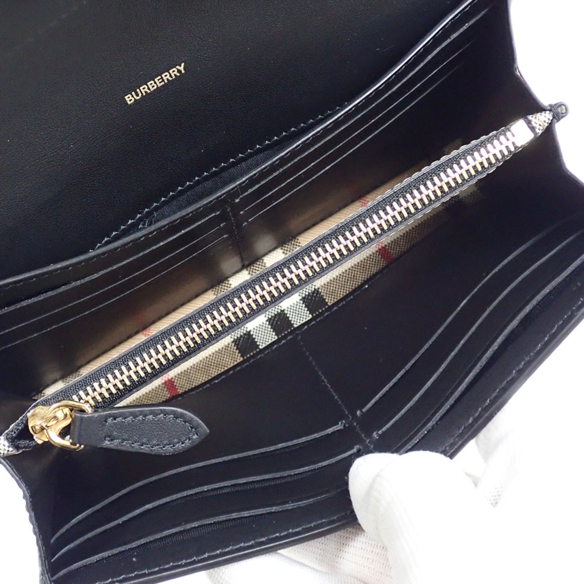 Burberry Black Leather Elastane Long Wallet (Bi-Fold) (Pre-Owned)