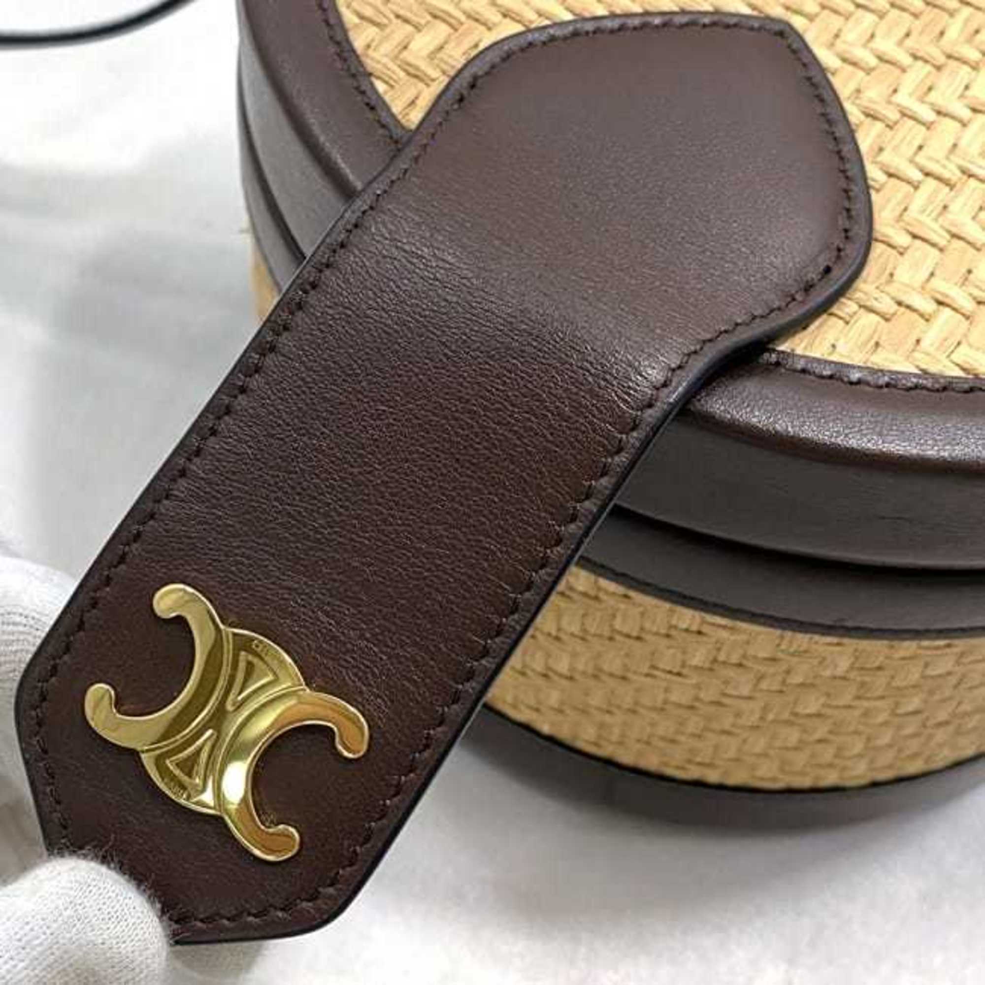 Celine Beige Brown Straw Leather Shoulder Bag (Pre-Owned)