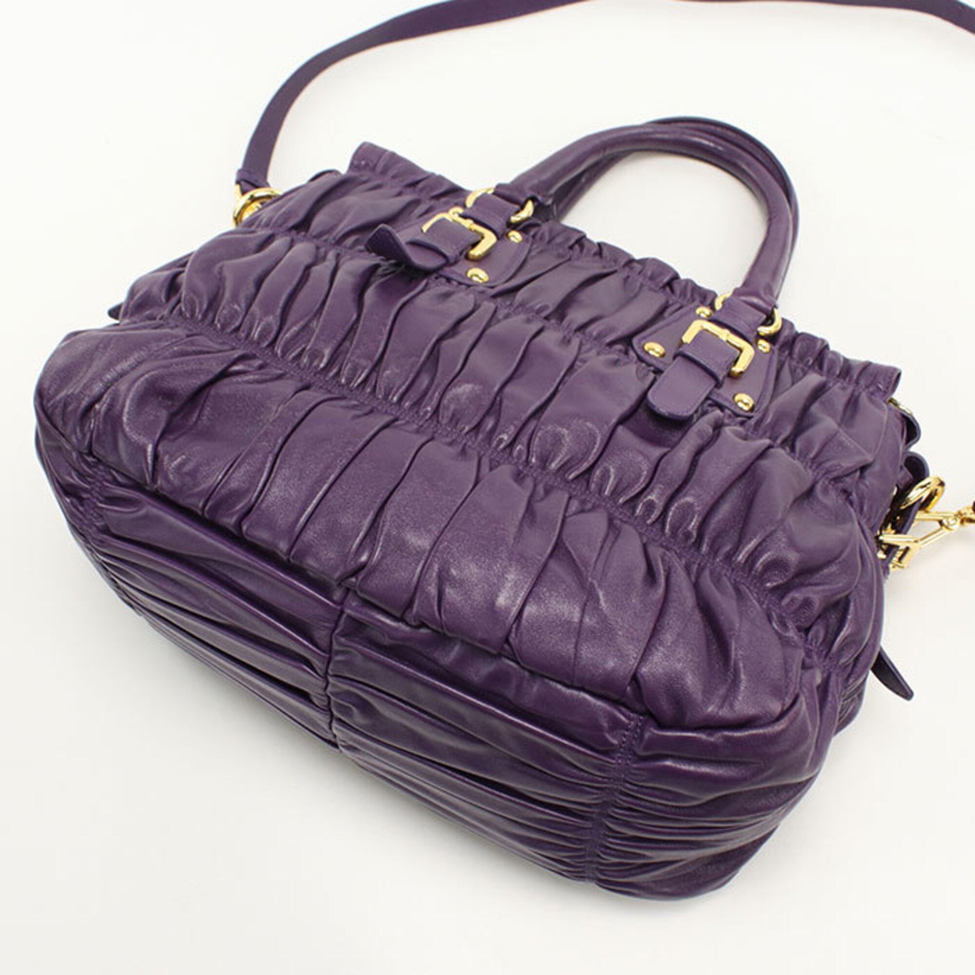 Prada Purple Leather Handbag Tote Bag (Pre-Owned)