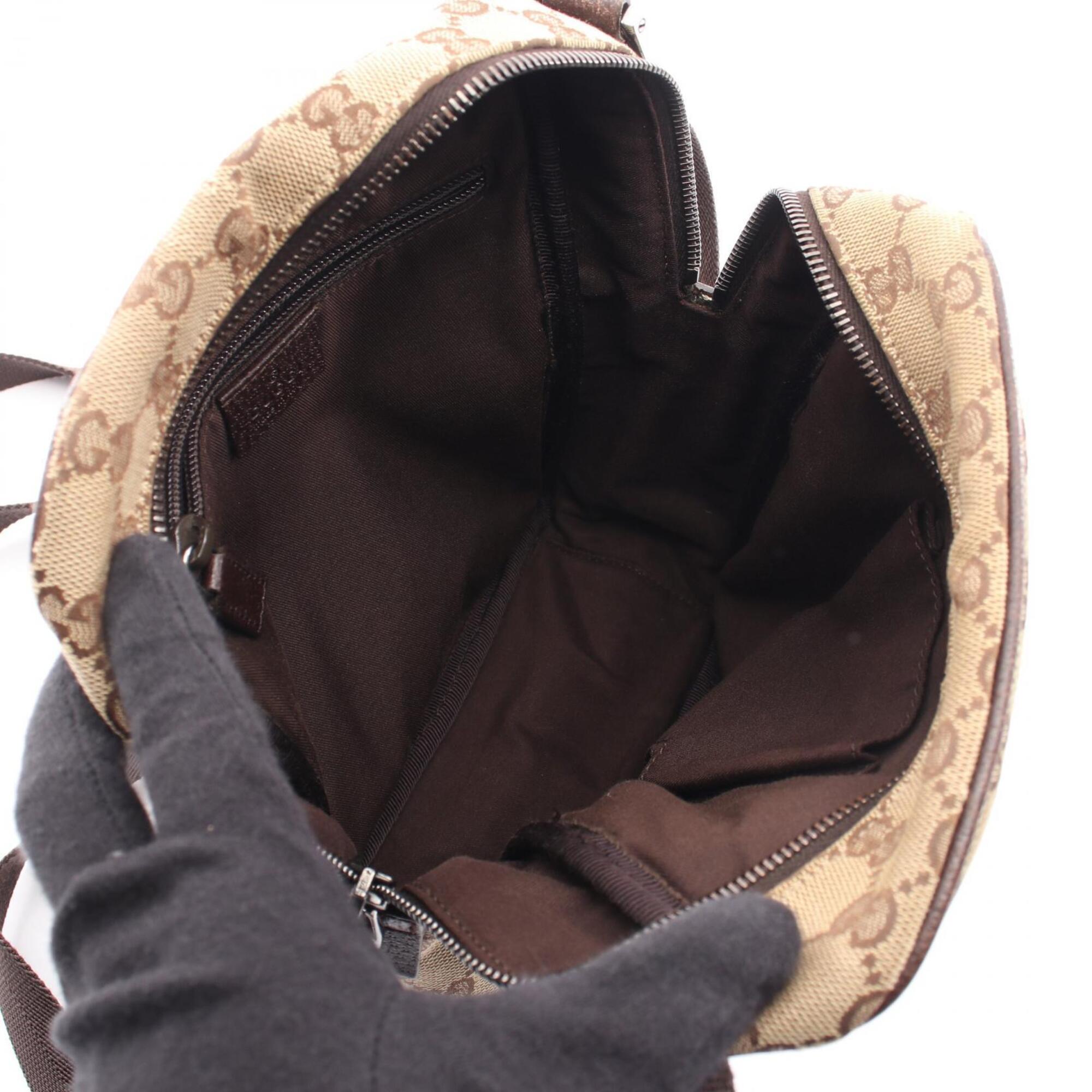Gucci Beige Brown Canvas Leather Shoulder Bag (Pre-Owned)