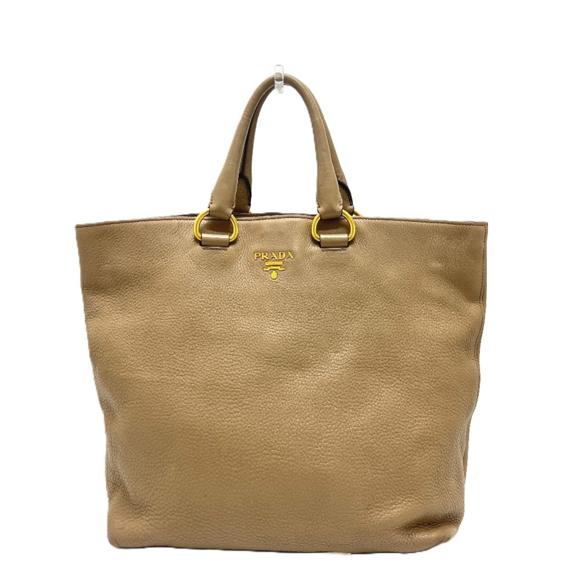 Prada Beige Nylon Leather Handbag Tote Bag (Pre-Owned)