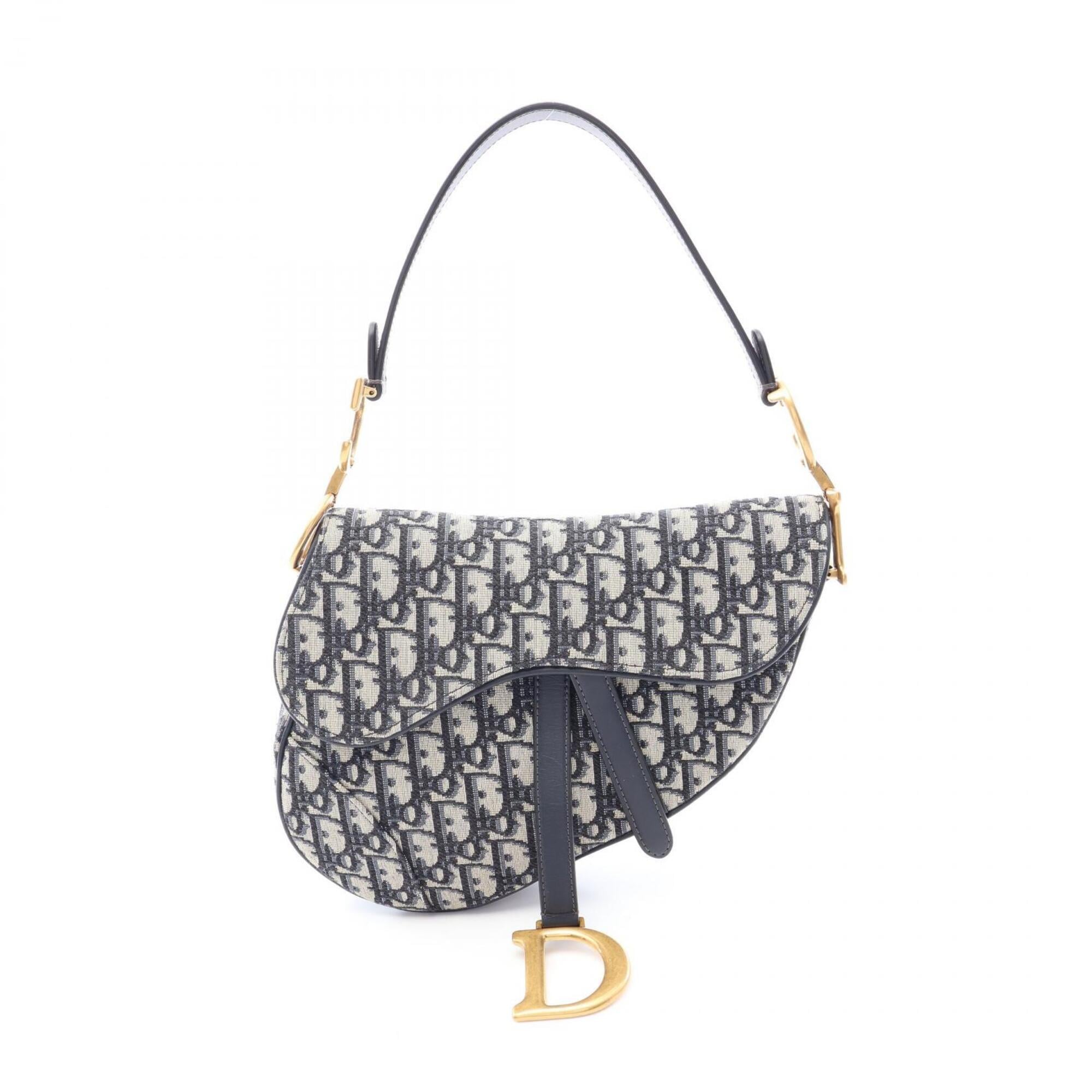 Christian Dior Beige Navy Canvas Handbag Saddle Bag (Pre-Owned)