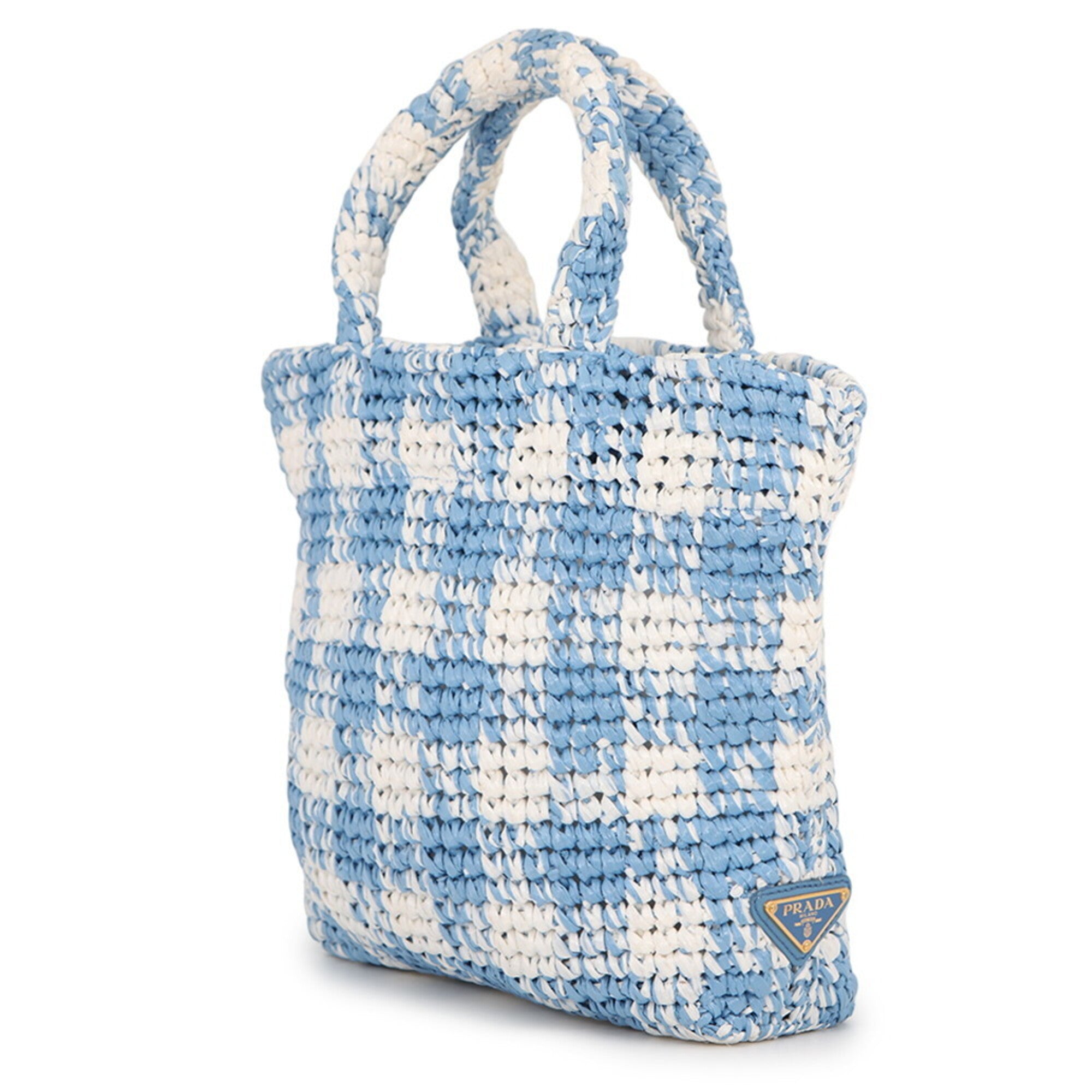 Prada Blue White Raffia Handbag Tote Bag (Pre-Owned)