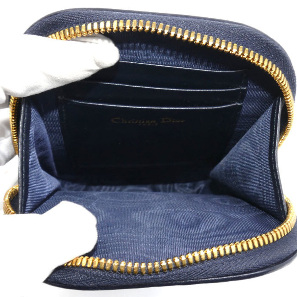 Christian Dior Beige Navy Jacquard Shoulder Bag (Pre-Owned)