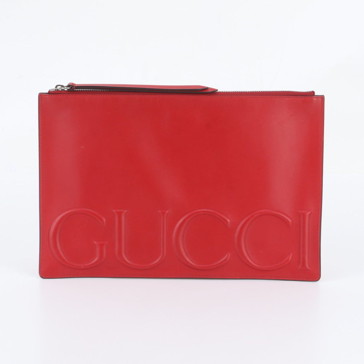 Gucci Red Color Leather Clutch Bag Pouch (Pre-Owned)