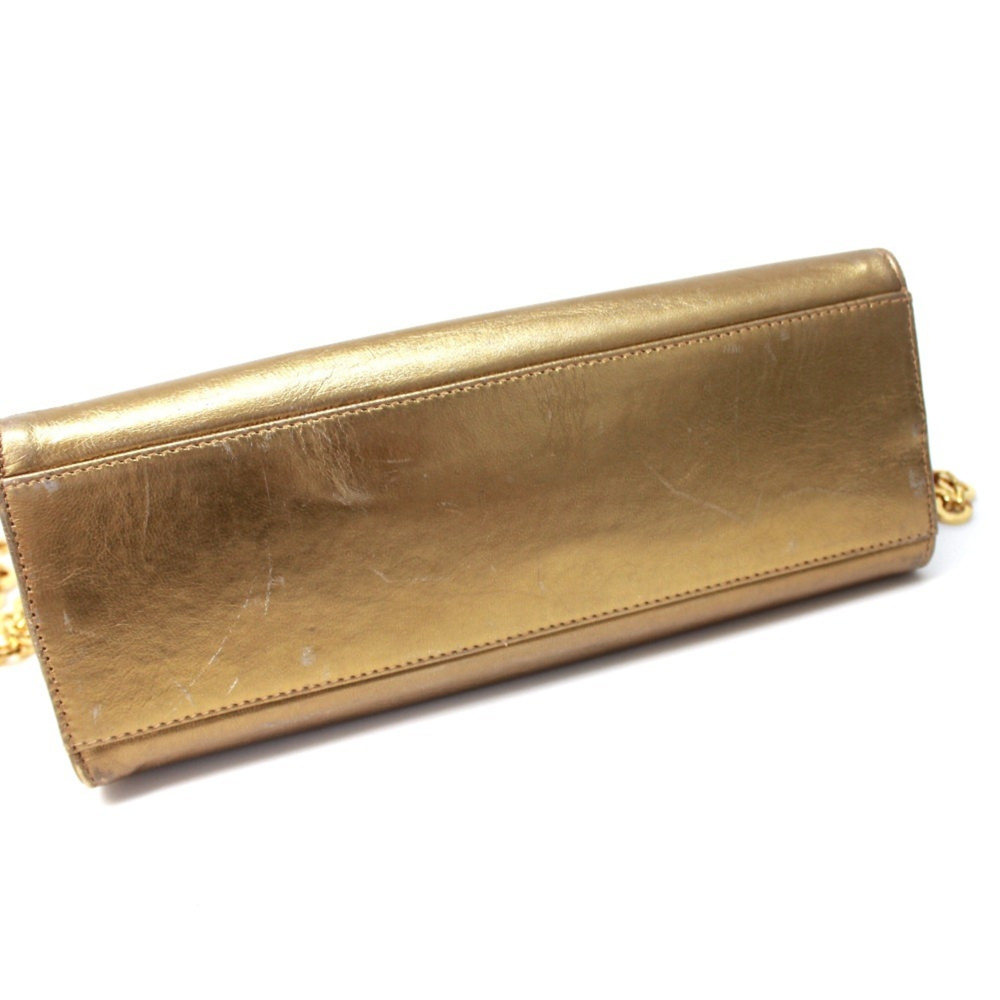Salvatore Ferragamo Gold Leather Pochette Shoulder Bag (Pre-Owned)