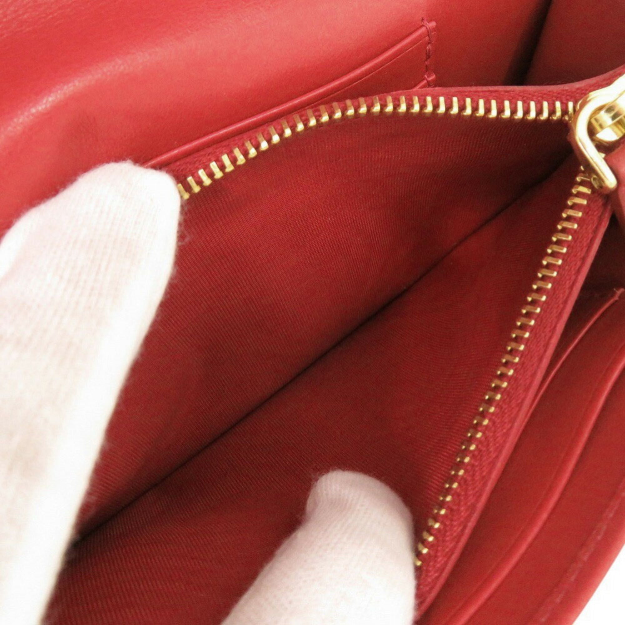 Prada Red Color Nylon Leather Chain/Shoulder Wallet (Pre-Owned)