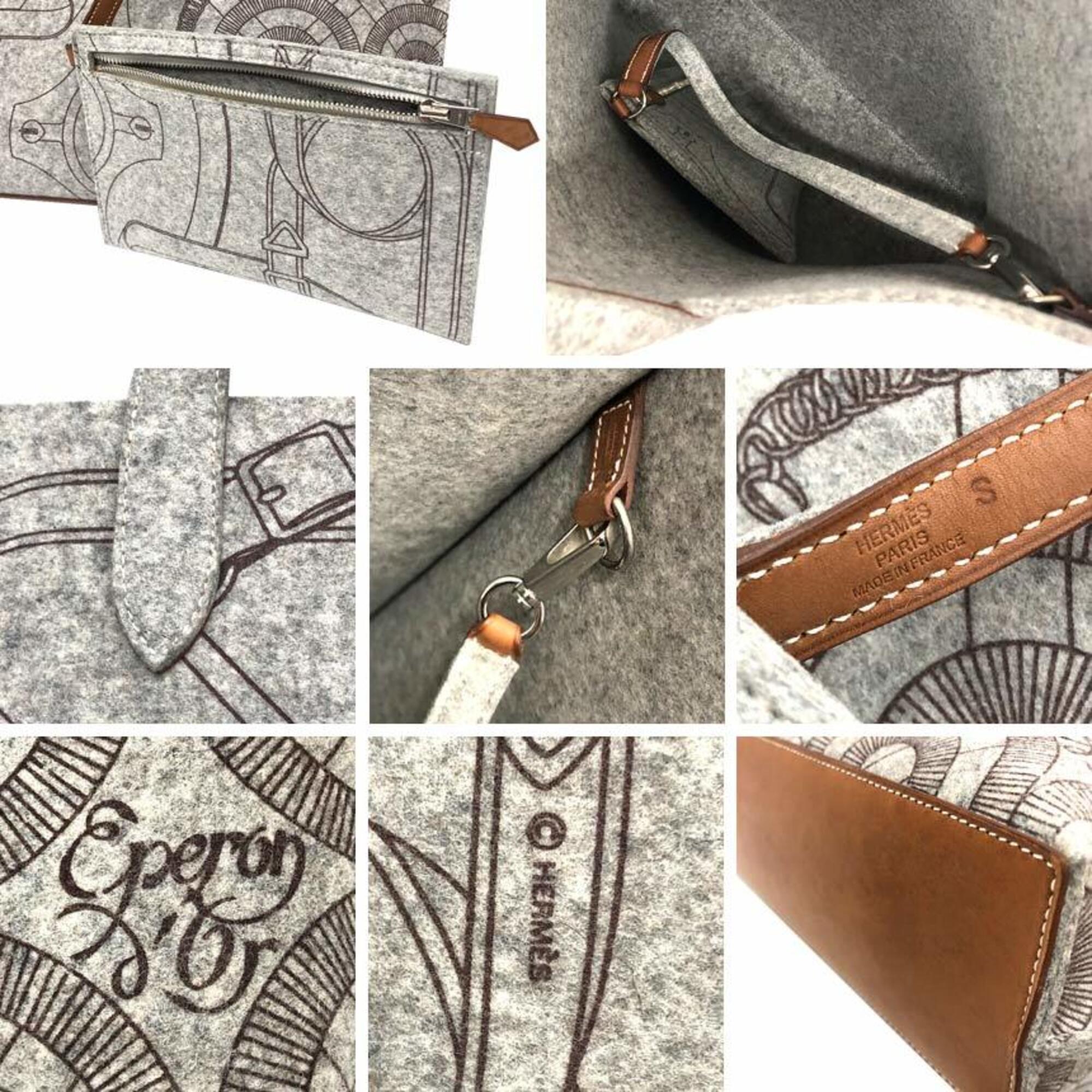 Hermes Gray Felt Leather Tote Bag (Pre-Owned)