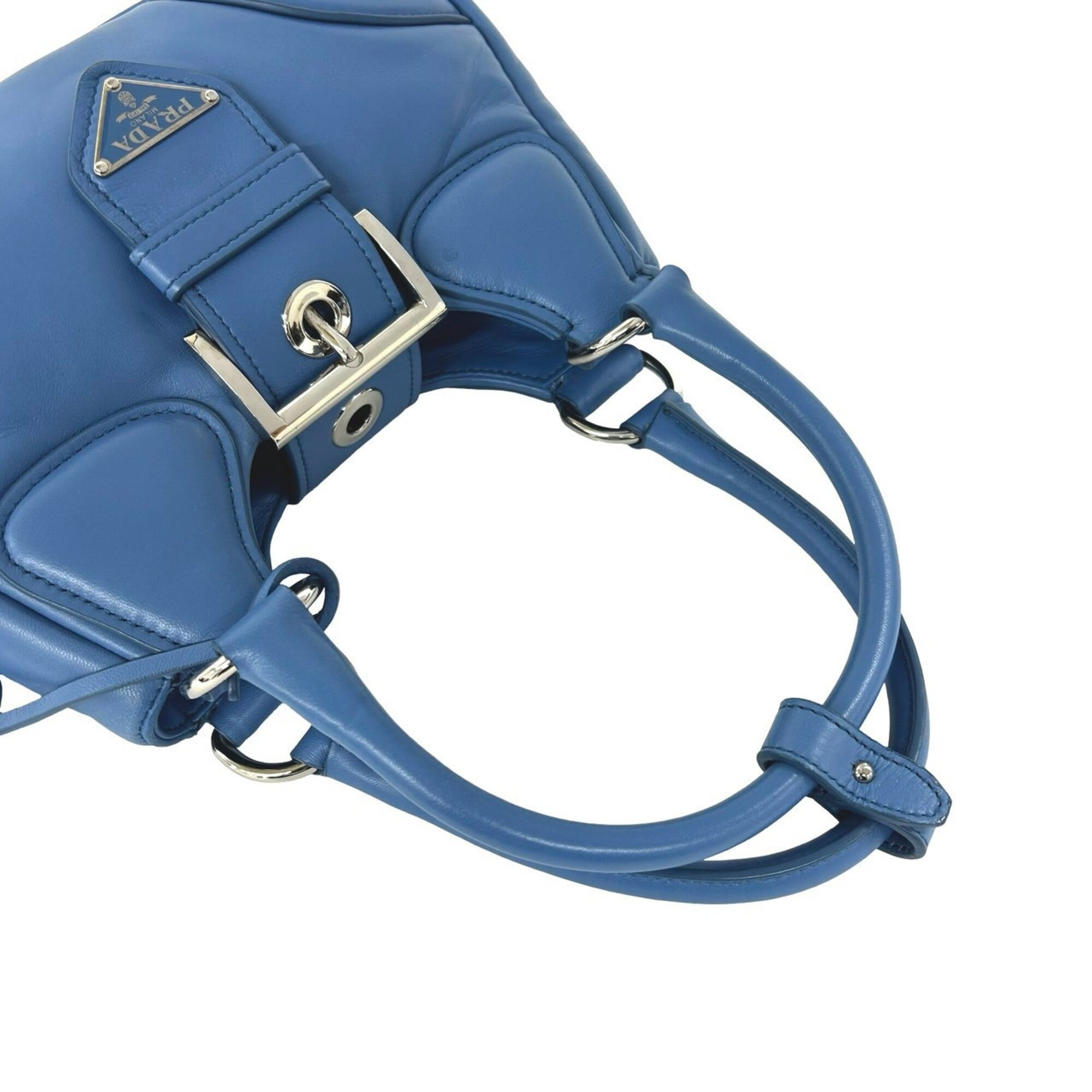 Prada Blue Leather Handbag Pochette Shoulder Bag (Pre-Owned)
