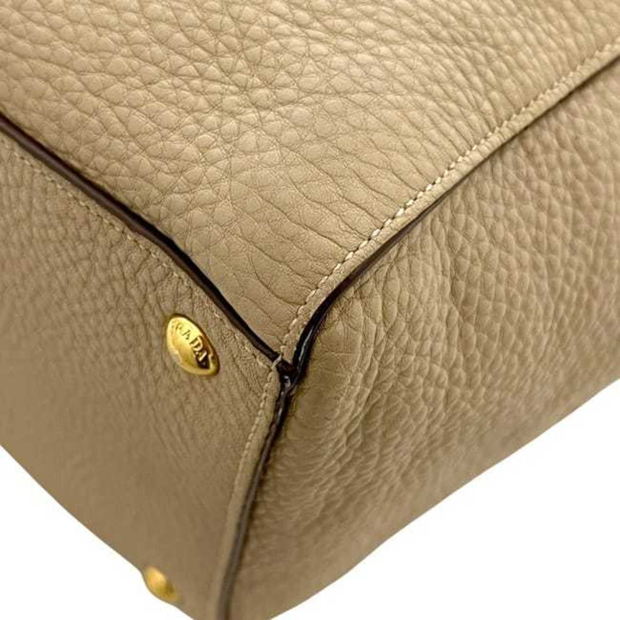 Prada Beige Leather Handbag Shoulder Bag (Pre-Owned)